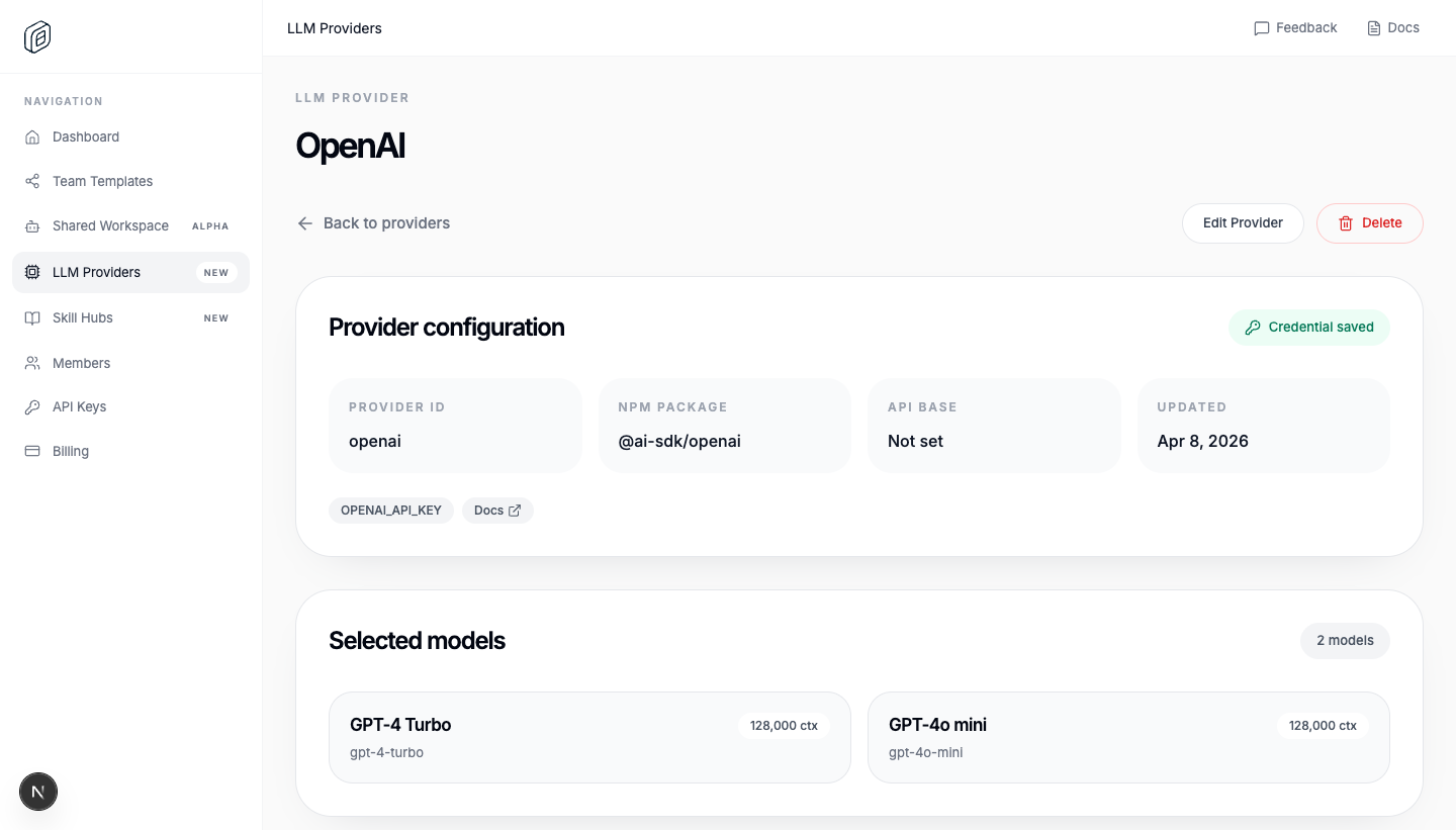 Managed LLM provider detail in OpenWork Cloud
