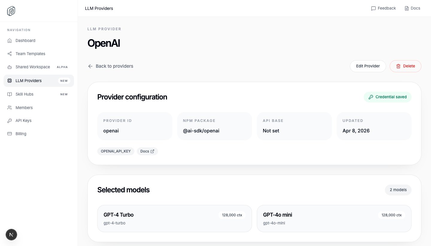 Managed LLM provider detail in OpenWork Cloud