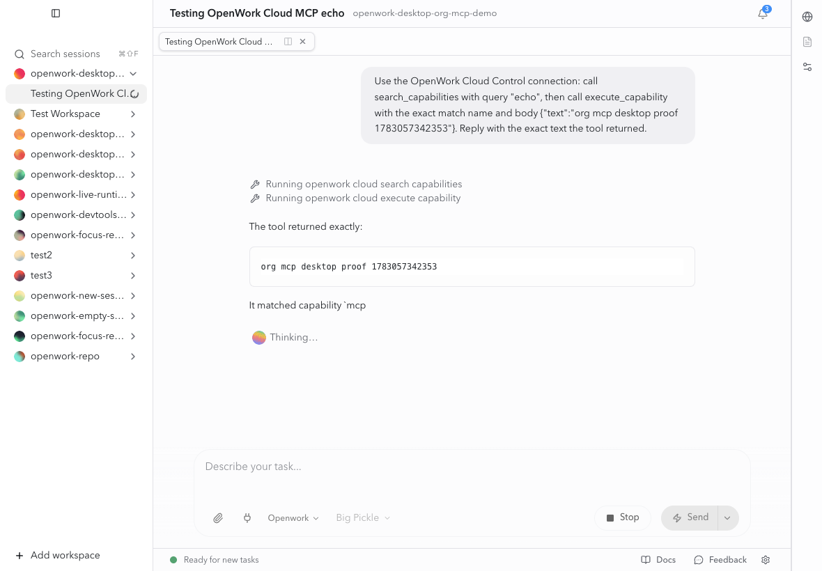 The agent executing an org-shared MCP tool in chat
