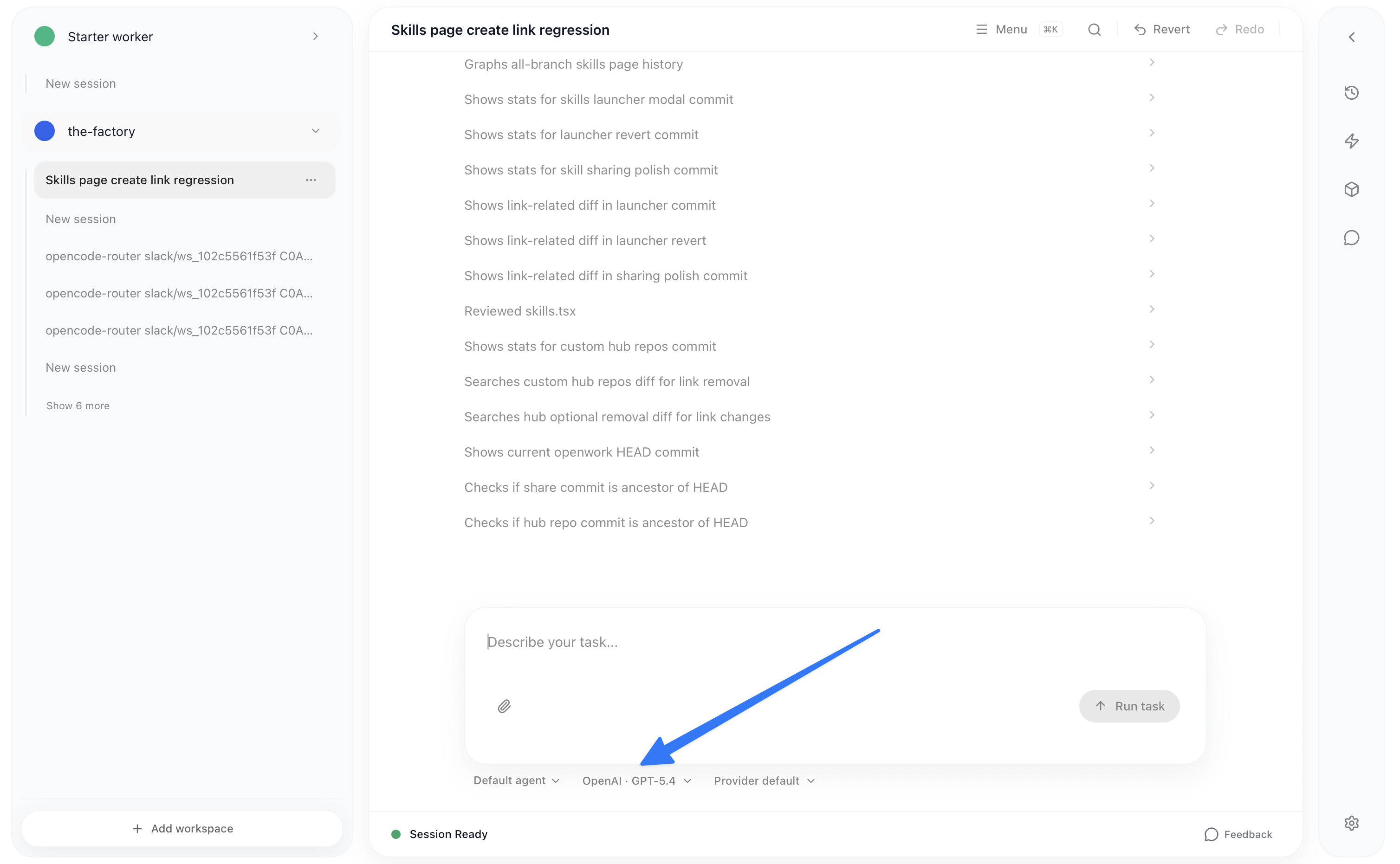 Model selector dropdown in chat