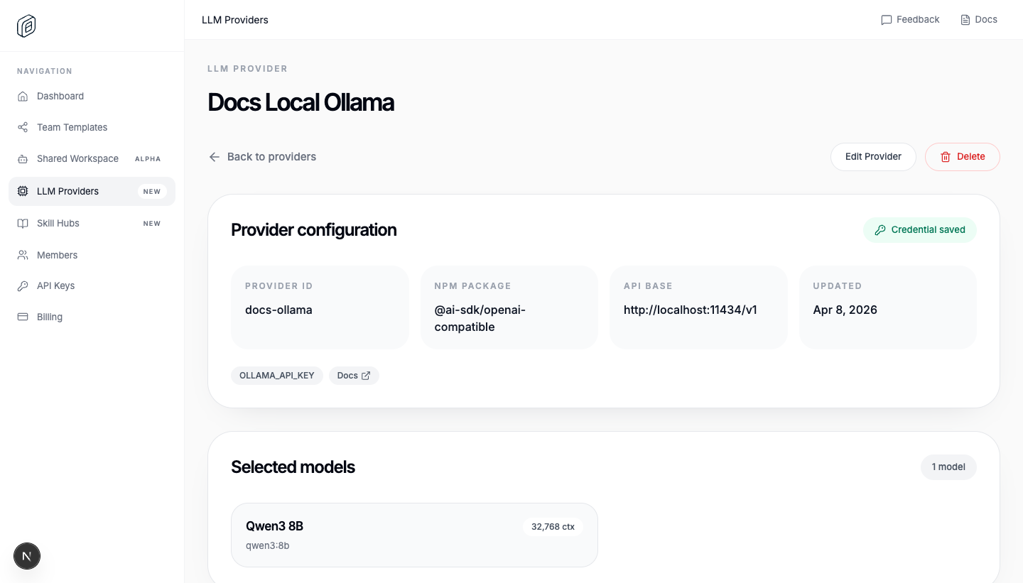 Custom LLM provider detail in OpenWork Cloud
