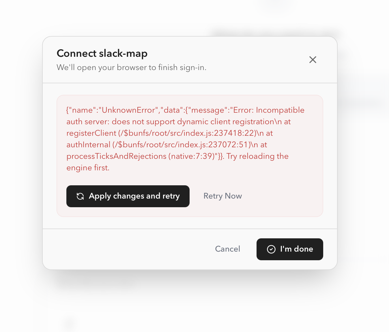 Error when MCP server does not support dynamic client registration