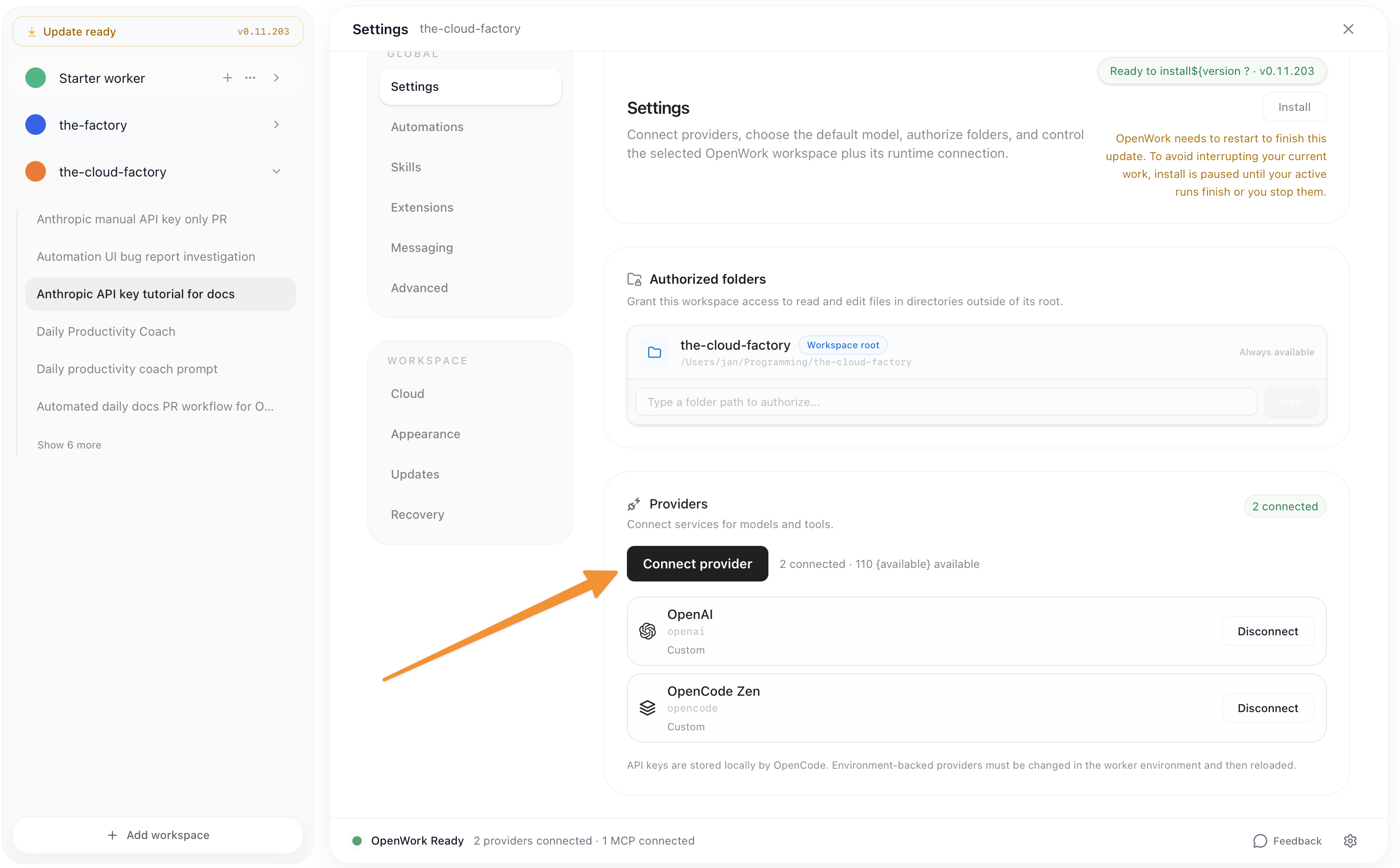 How to add a new provider in OpenWork