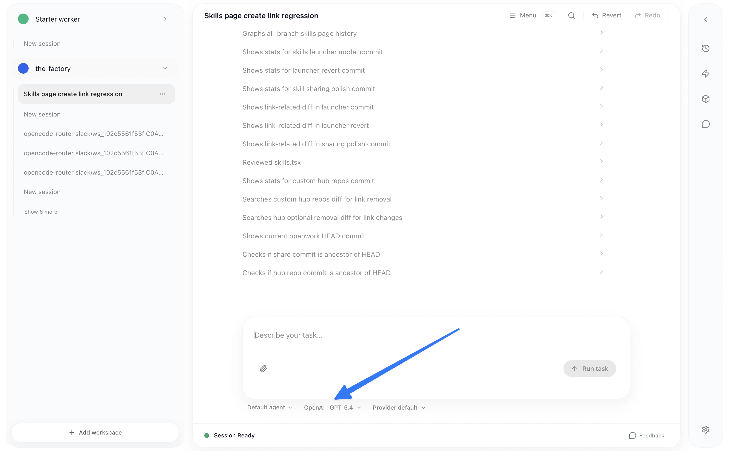 Model selector dropdown in chat