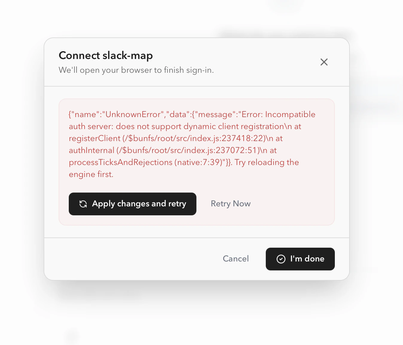 Error when MCP server does not support dynamic client registration