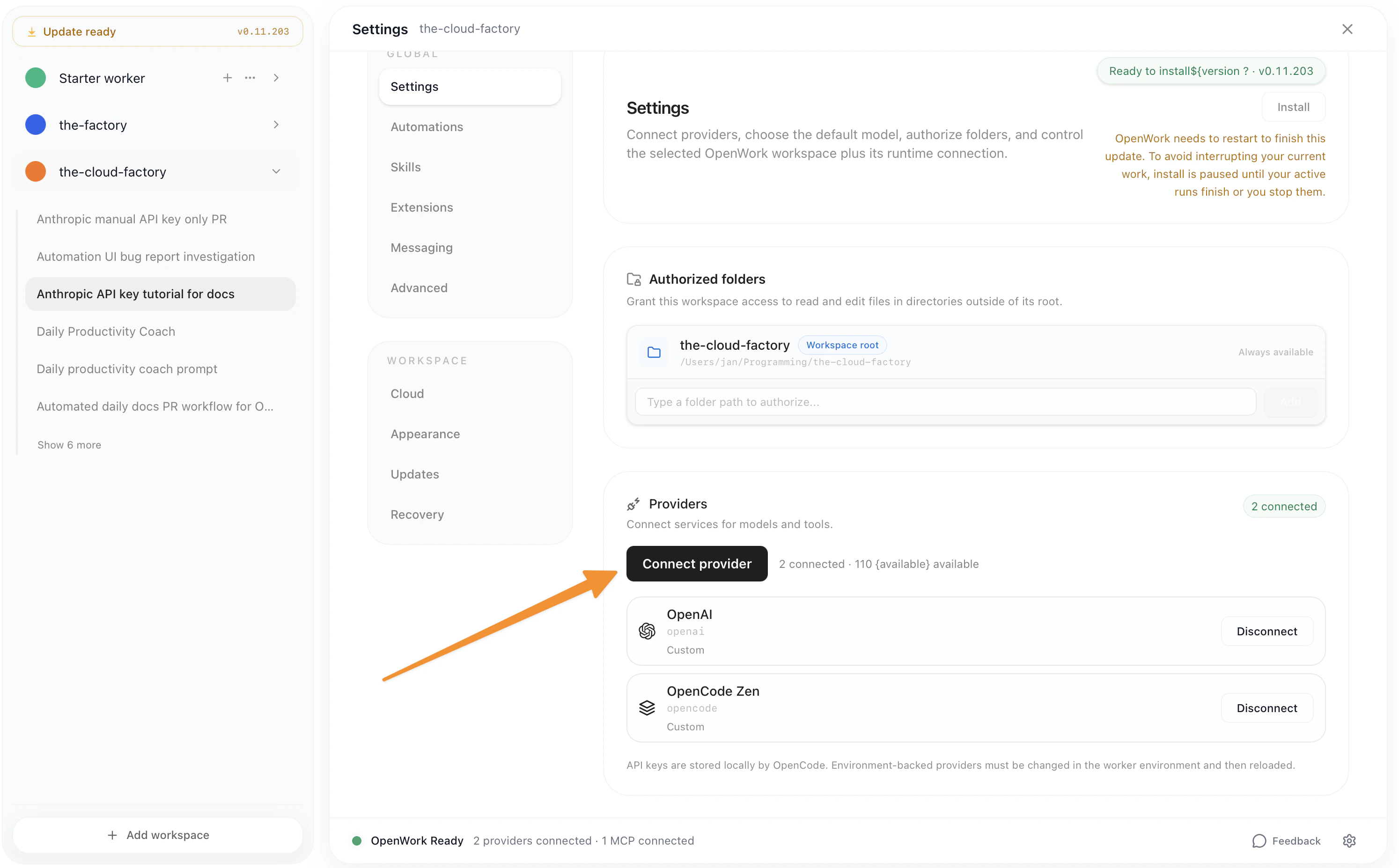 How to add a new provider in OpenWork