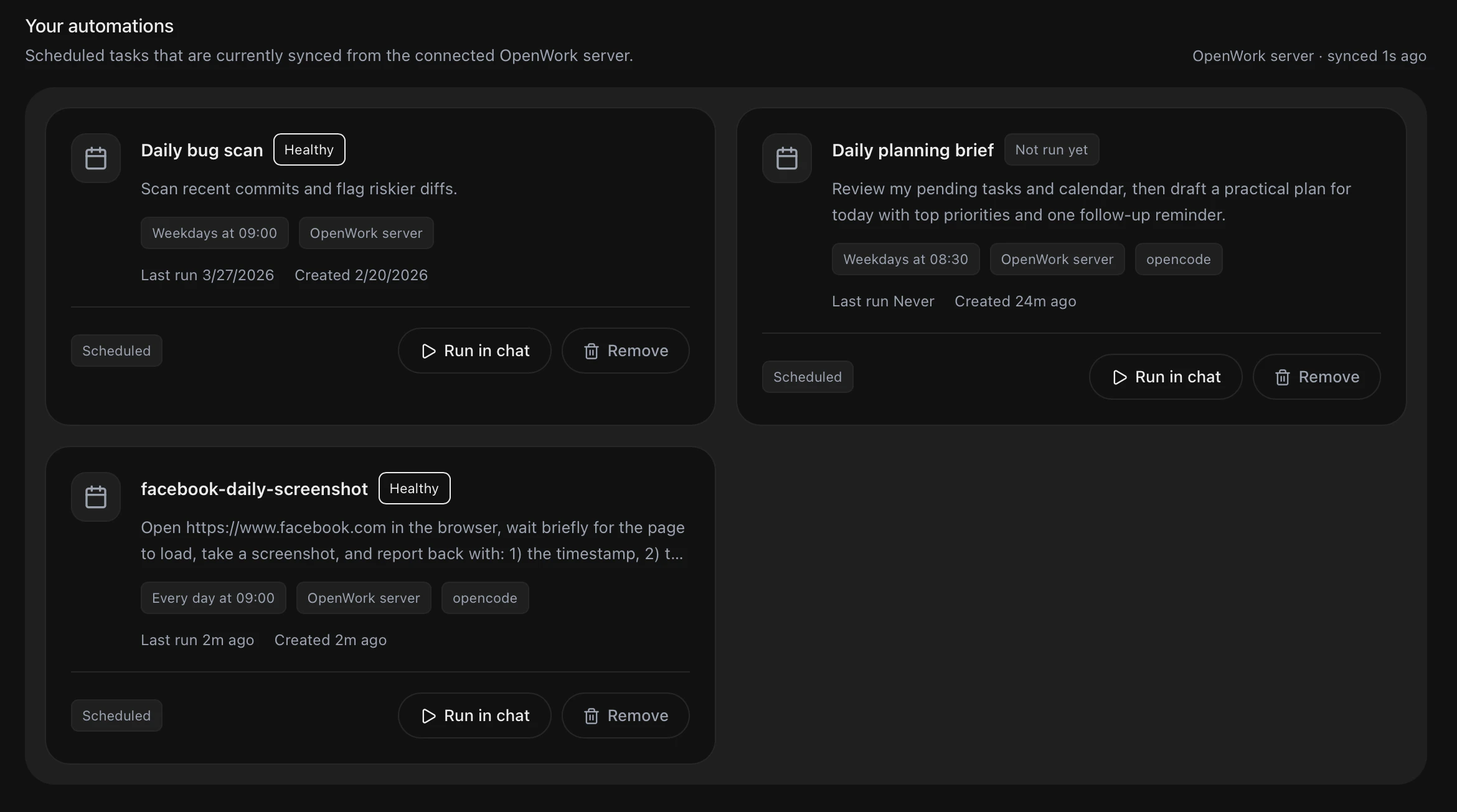 Scheduled task visible in the Automations list