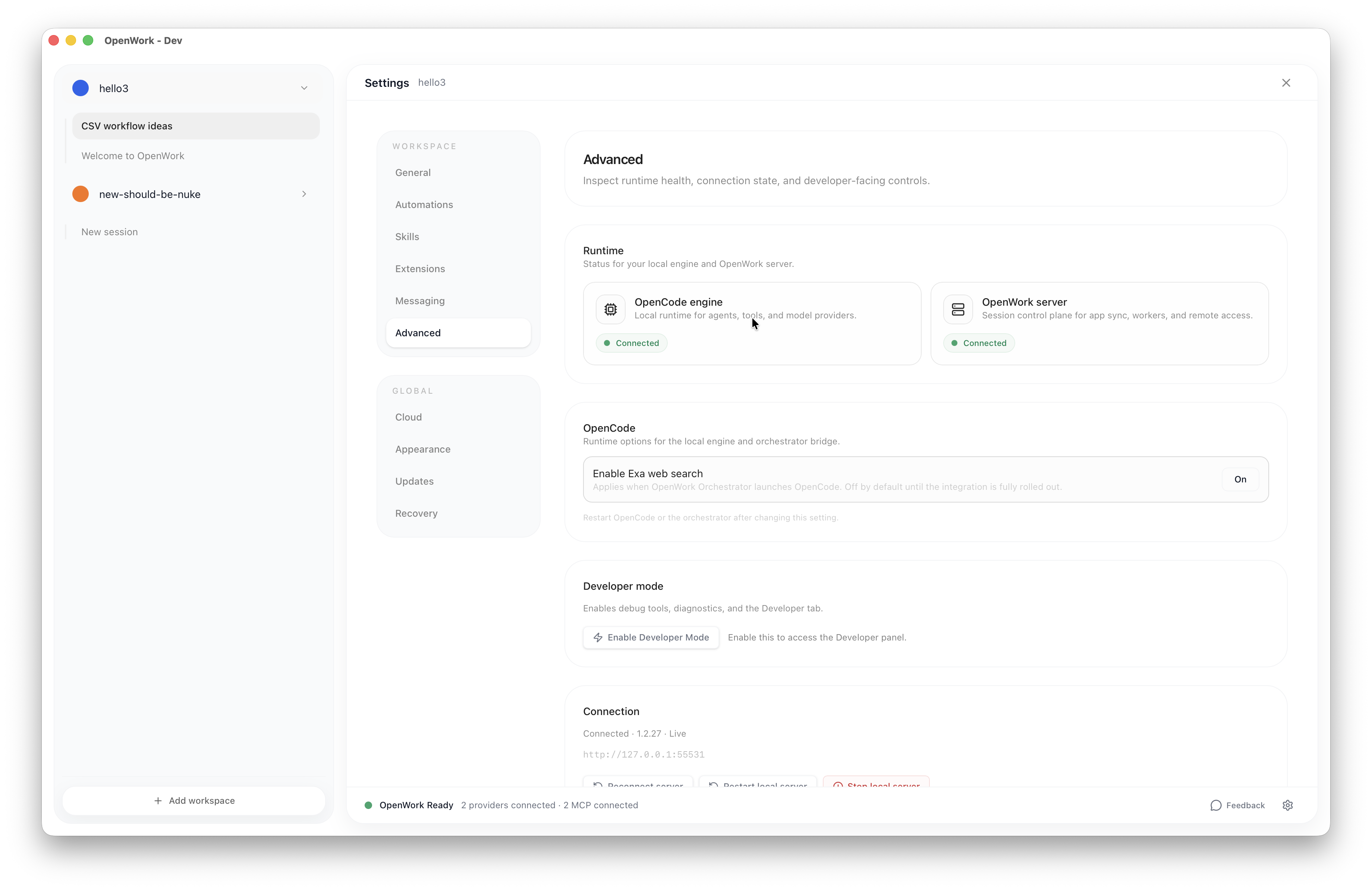 Enable Exa web search toggle in Settings > Advanced