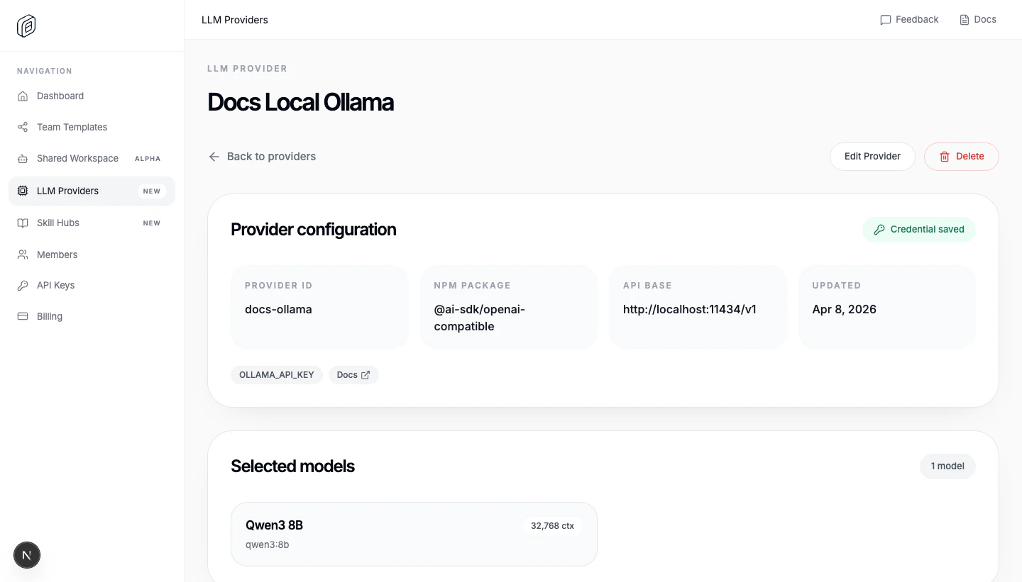 Custom LLM provider detail in OpenWork Cloud