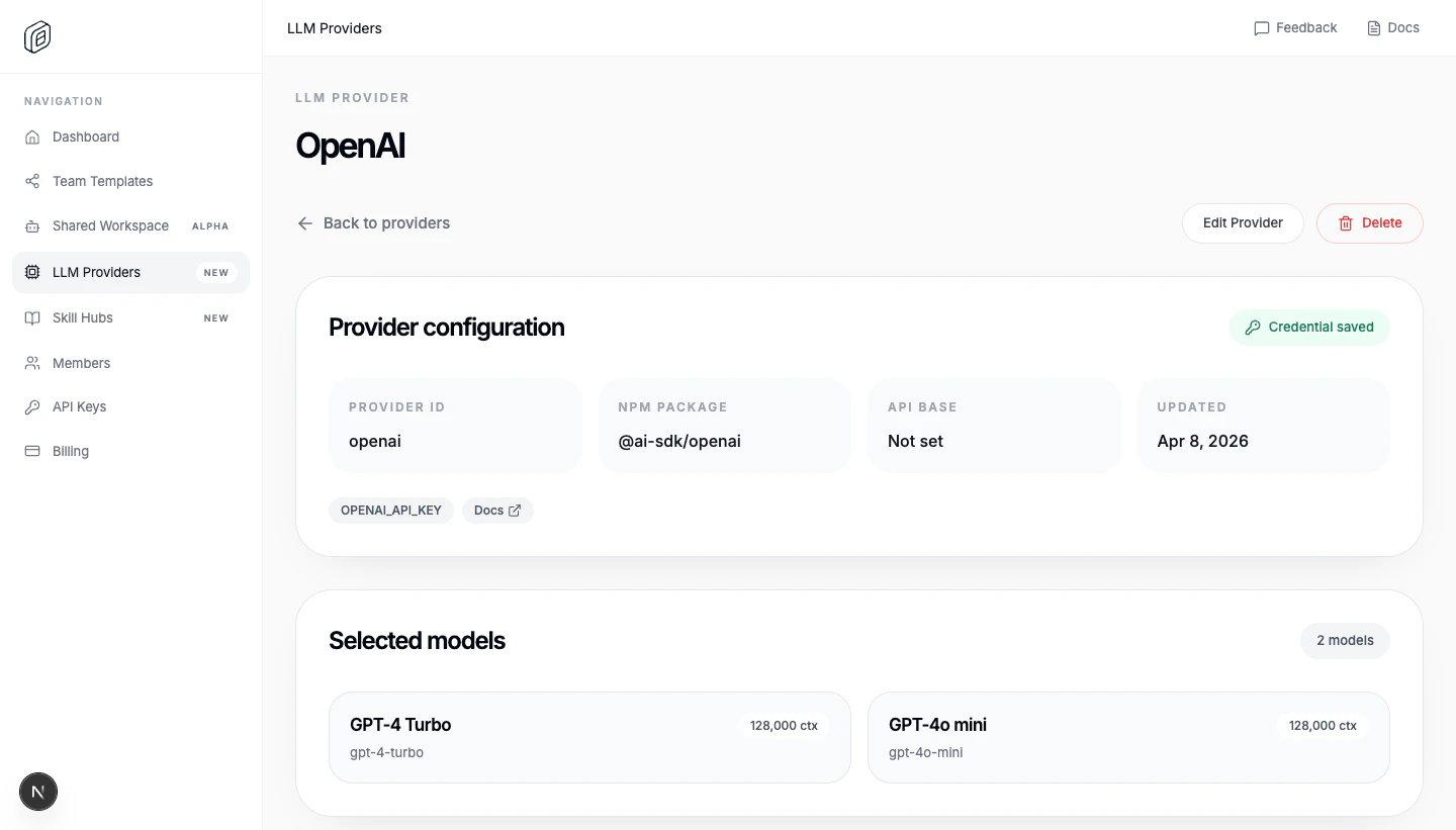 Managed LLM provider detail in OpenWork Cloud