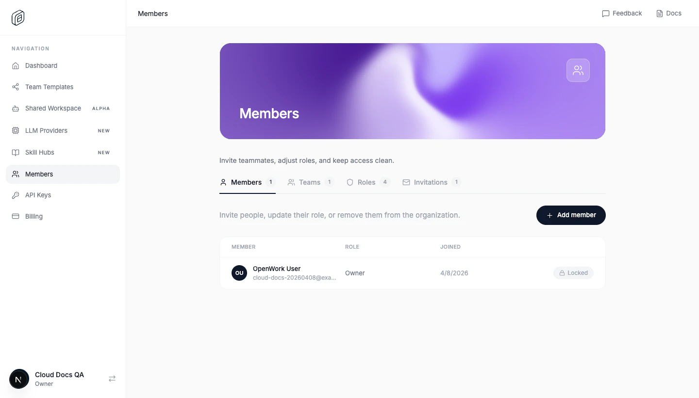 Members and RBAC dashboard in OpenWork Cloud