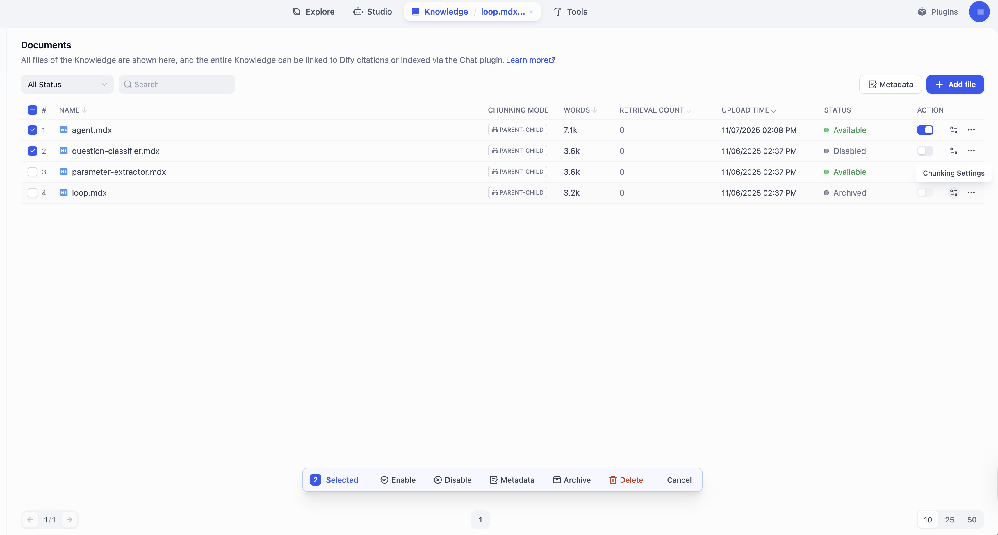 Manage Knowledge Documents