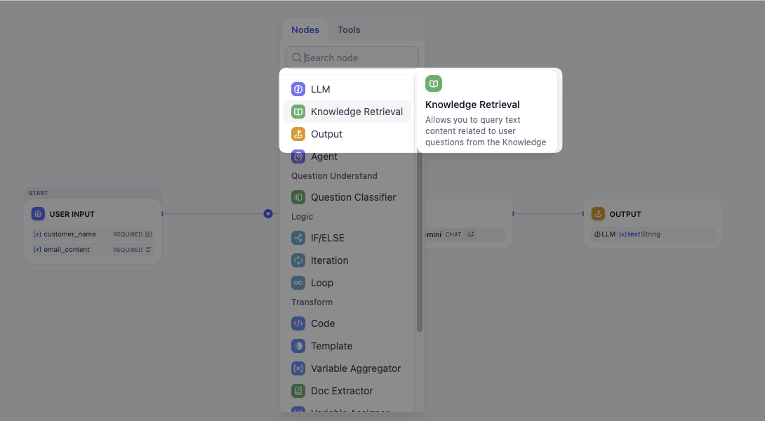 Add Knowledge Retrieval Node
