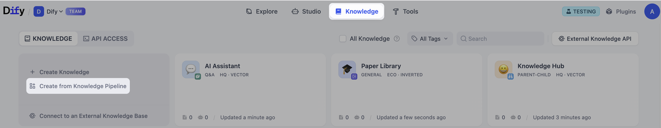 ナレッジベースパイプラインの作成