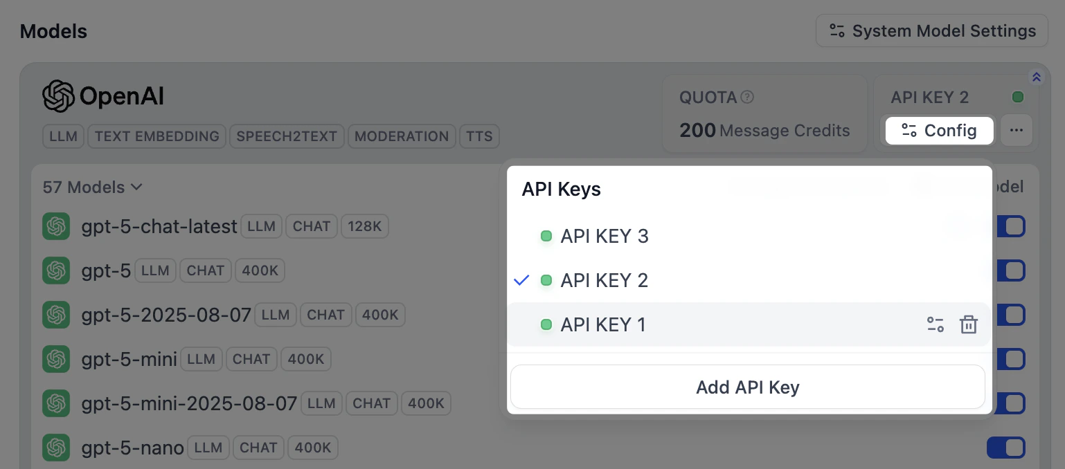 Manage credentials for predefined models