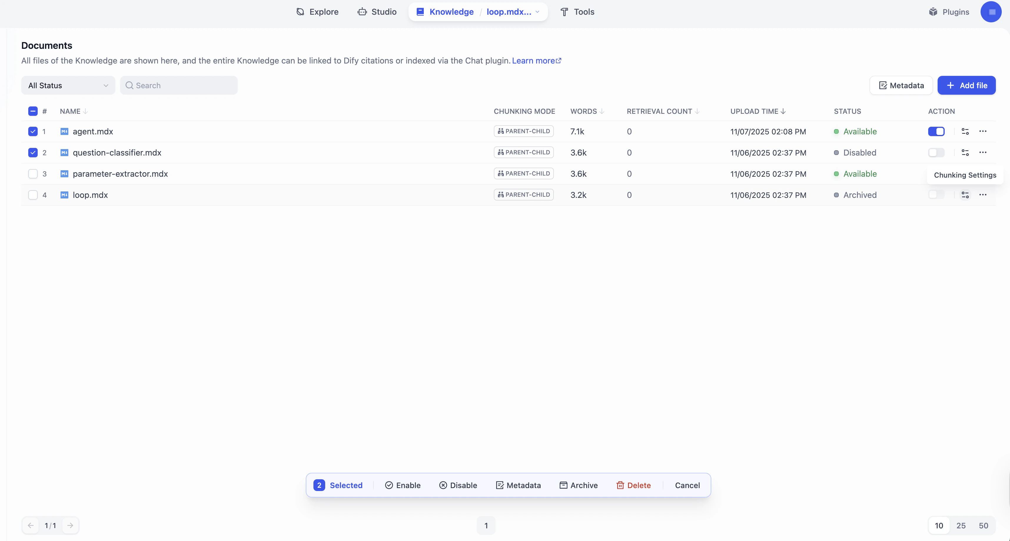 ナレッジドキュメントの管理