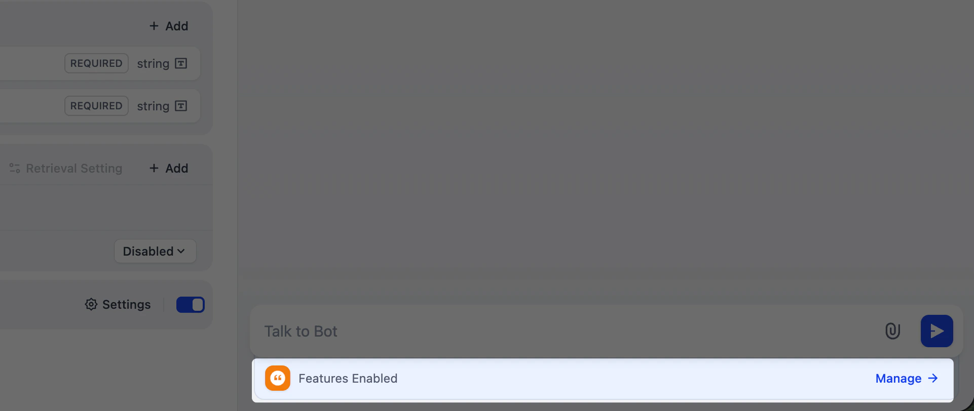 Features Panel in Chatbots, Agents, and Text Generators