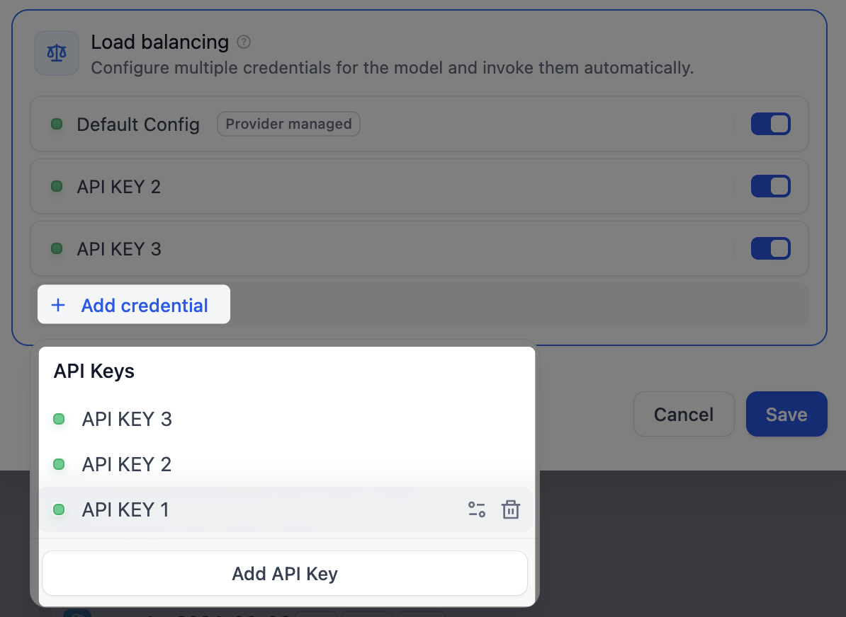 Add credentials for load balancing
