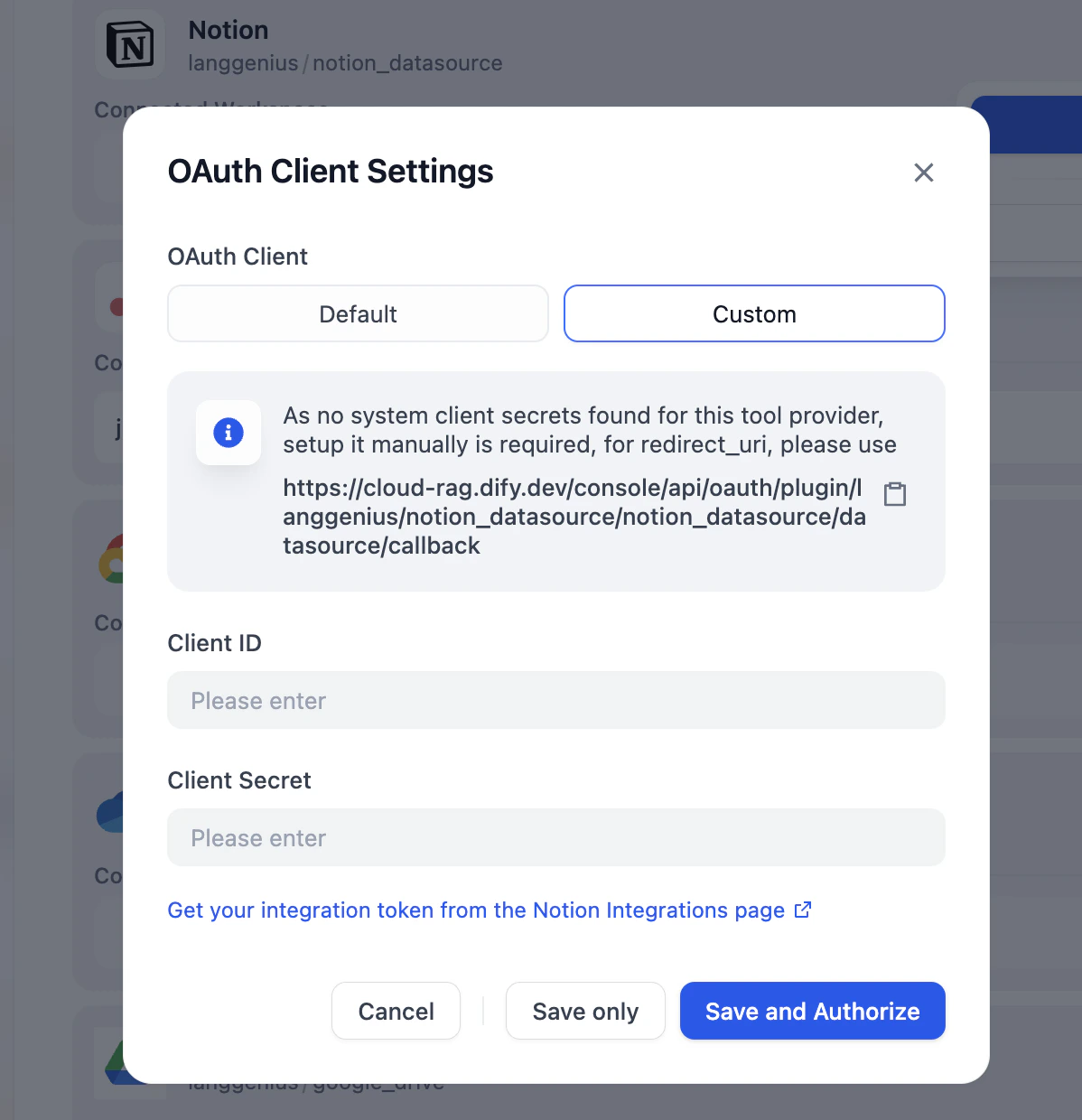 Custom OAuth Configuration