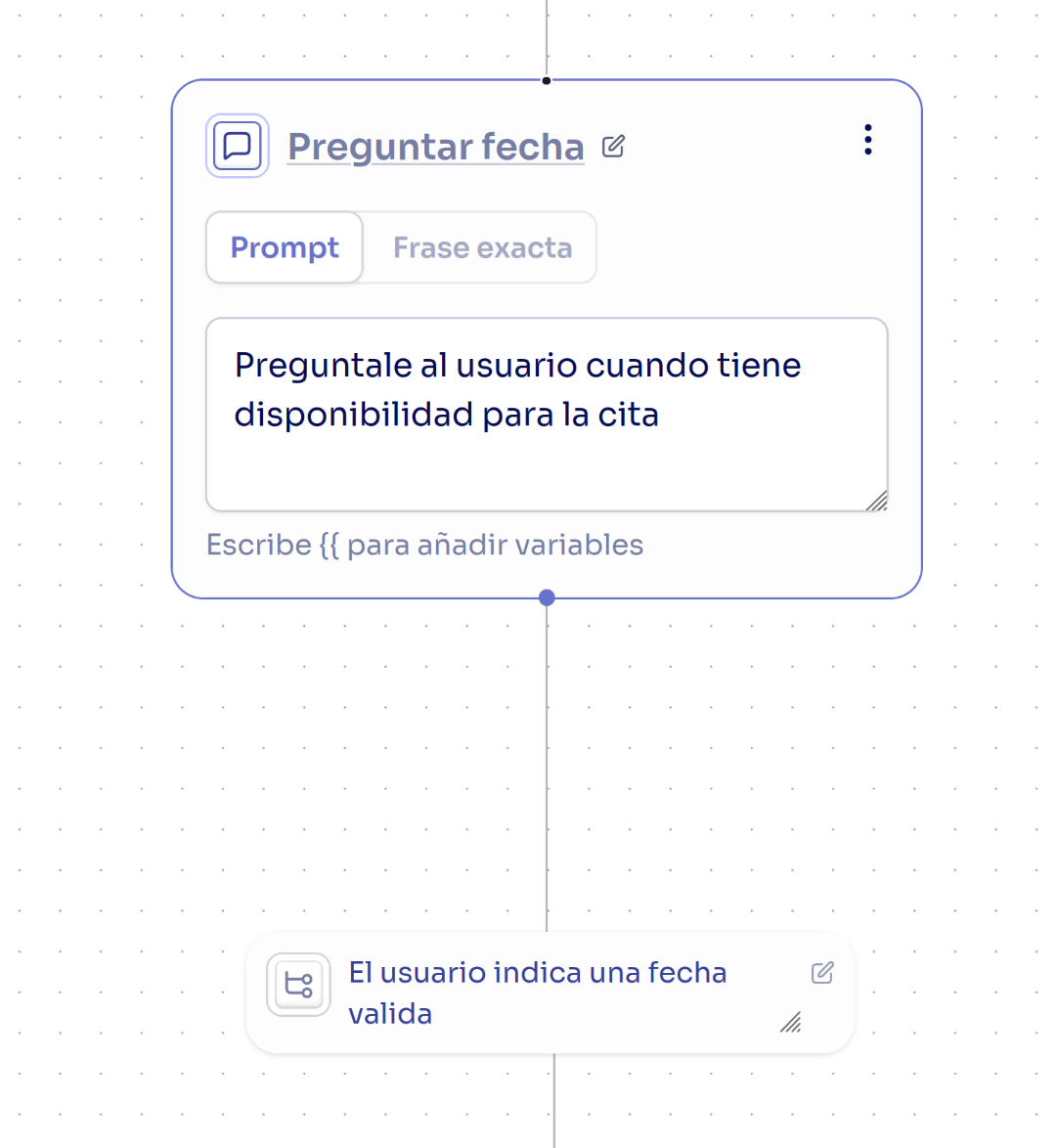 Ejemplo de flujo conversacional con varios nodos de conversación
