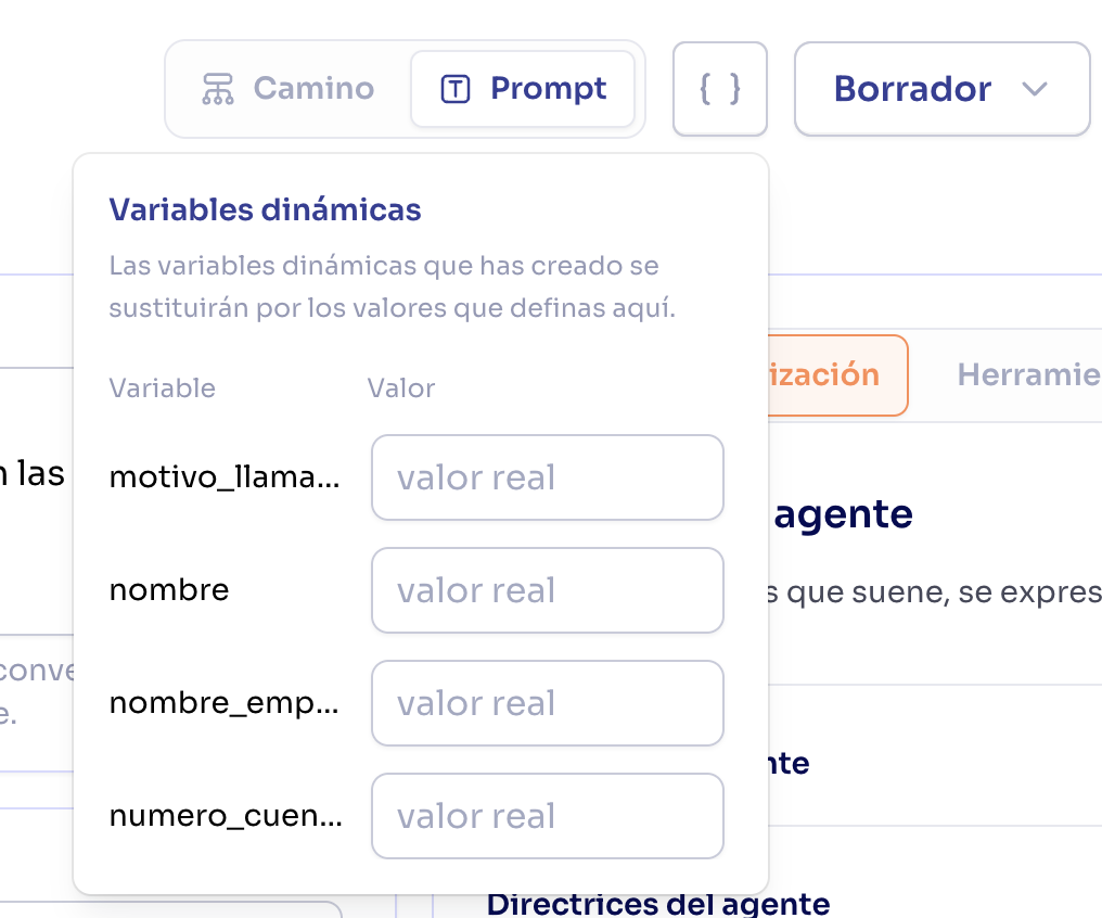 Panel de prueba de variables dinámicas