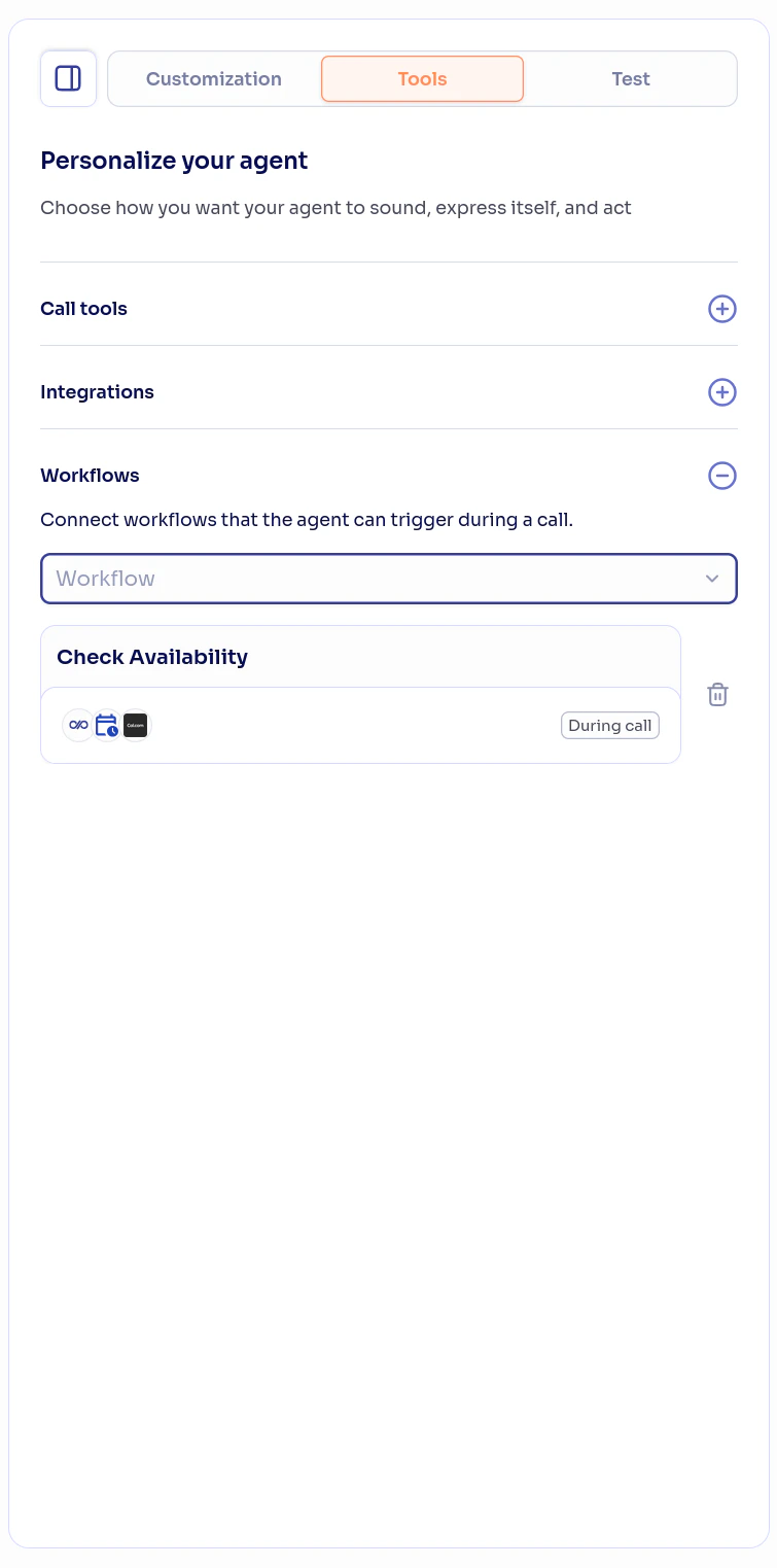 Workflows section in agent configuration