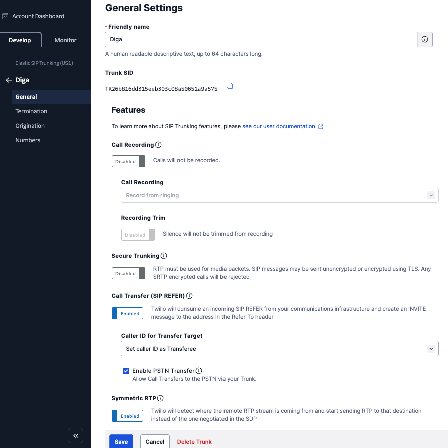 Captura de pantalla de la tabla de teléfonos en Diga