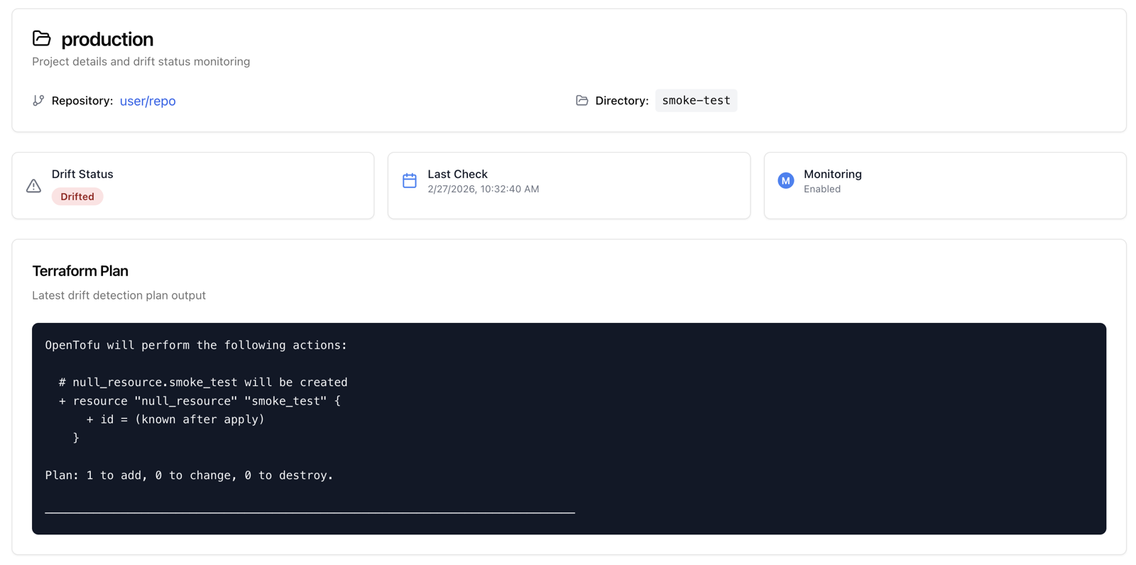 Drift status overview in OpenTaco