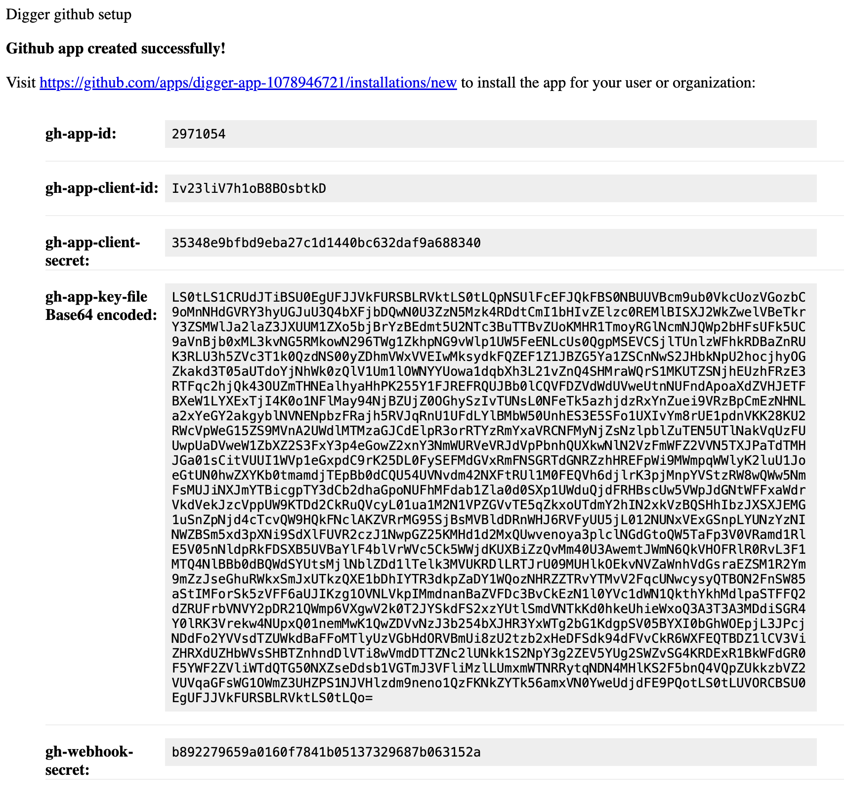 GitHub app credentials after local setup
