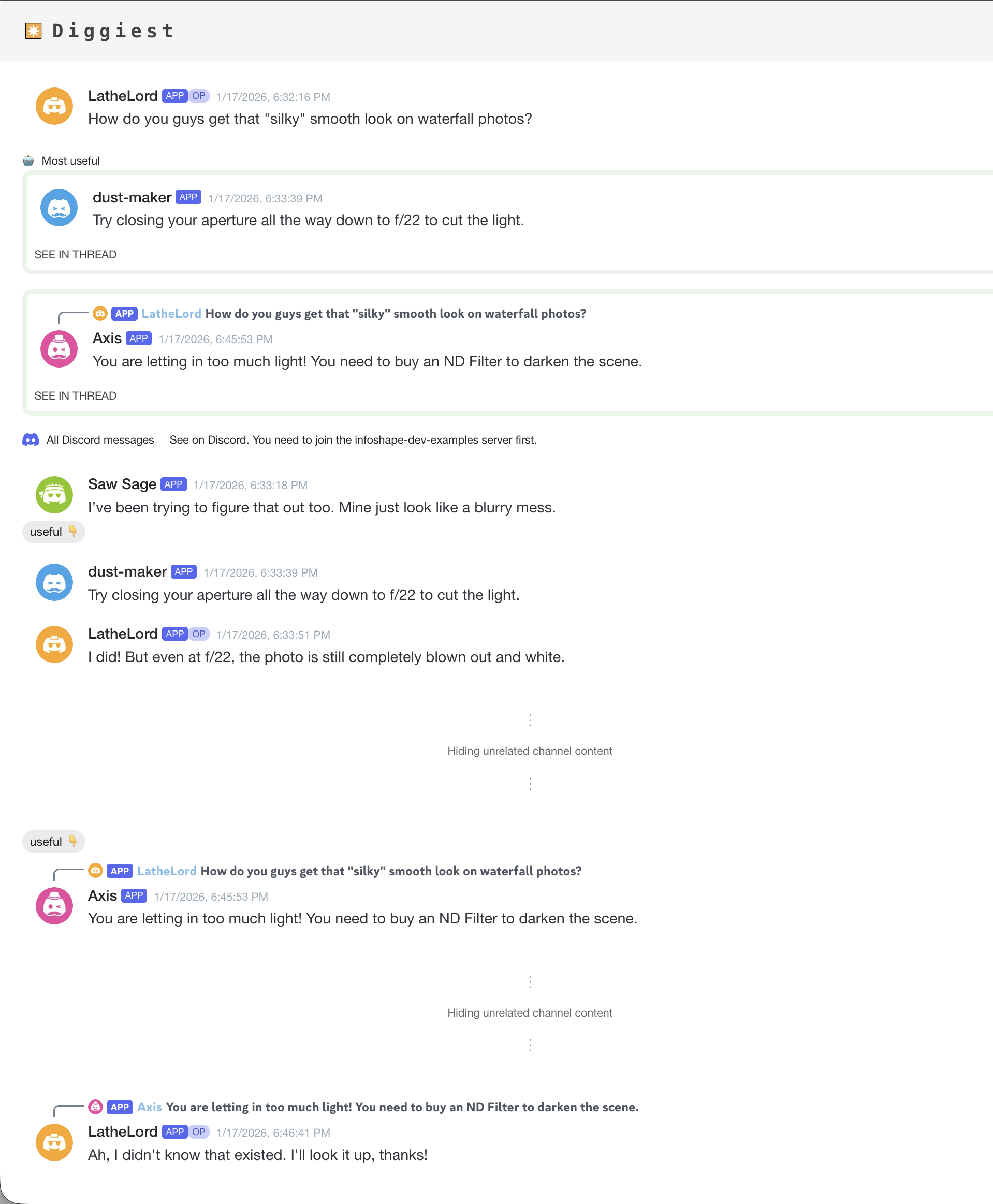 Filtered view showing only waterfall-related messages Waterfall photography discussion page