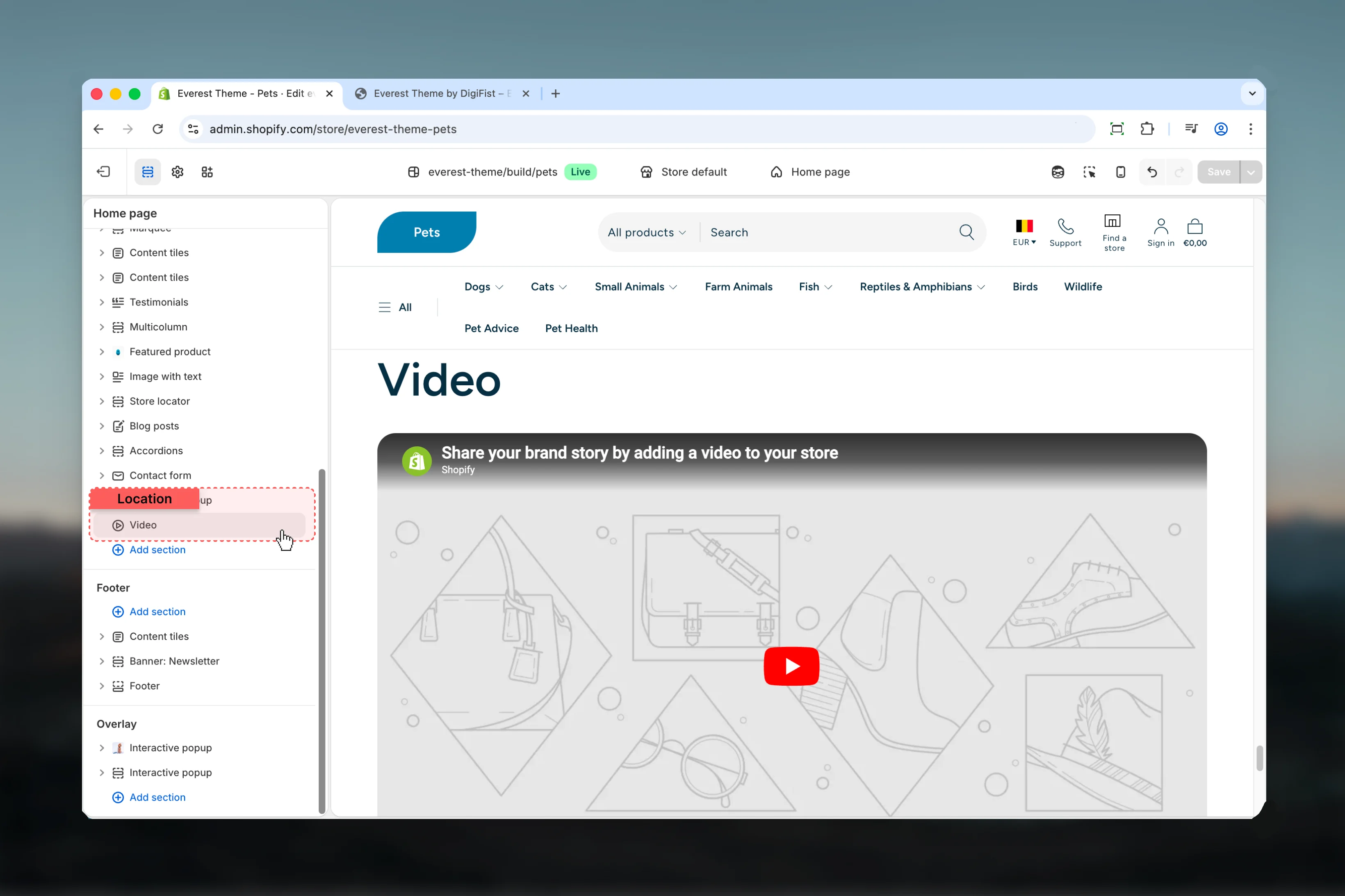 Video location in Theme Customizer