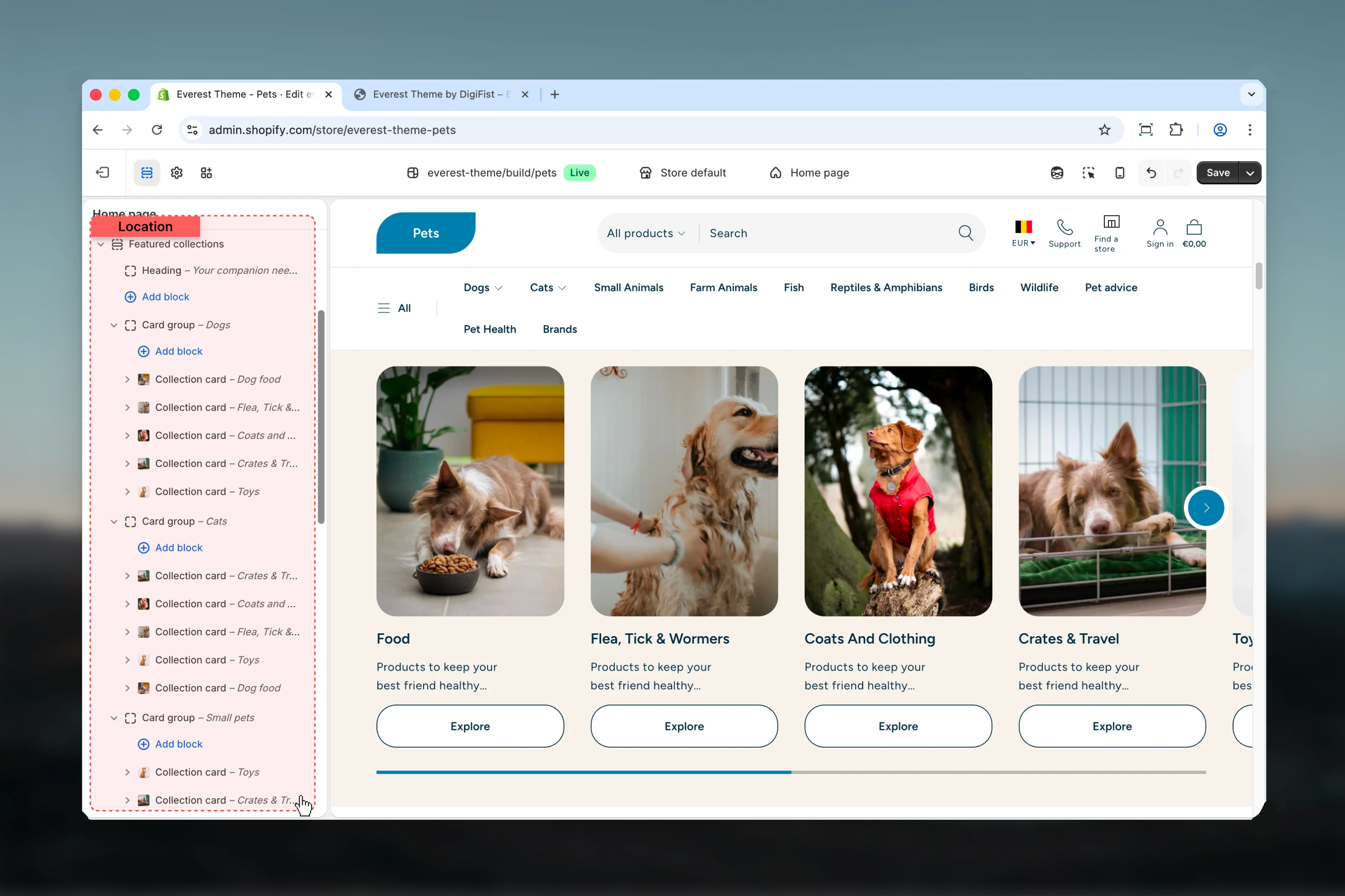 Featured Collections location in Theme Customizer