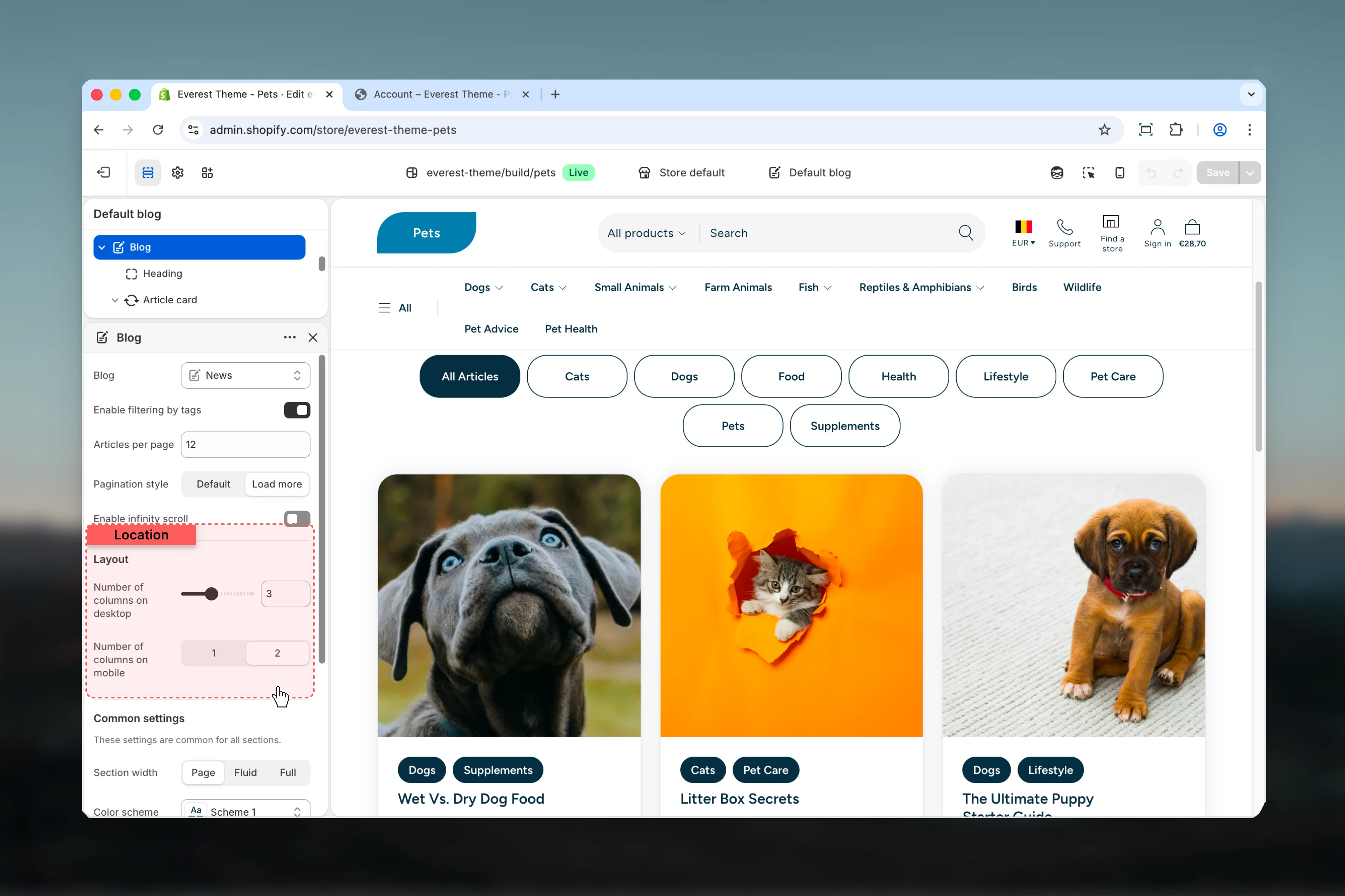 Blogs Layout settings