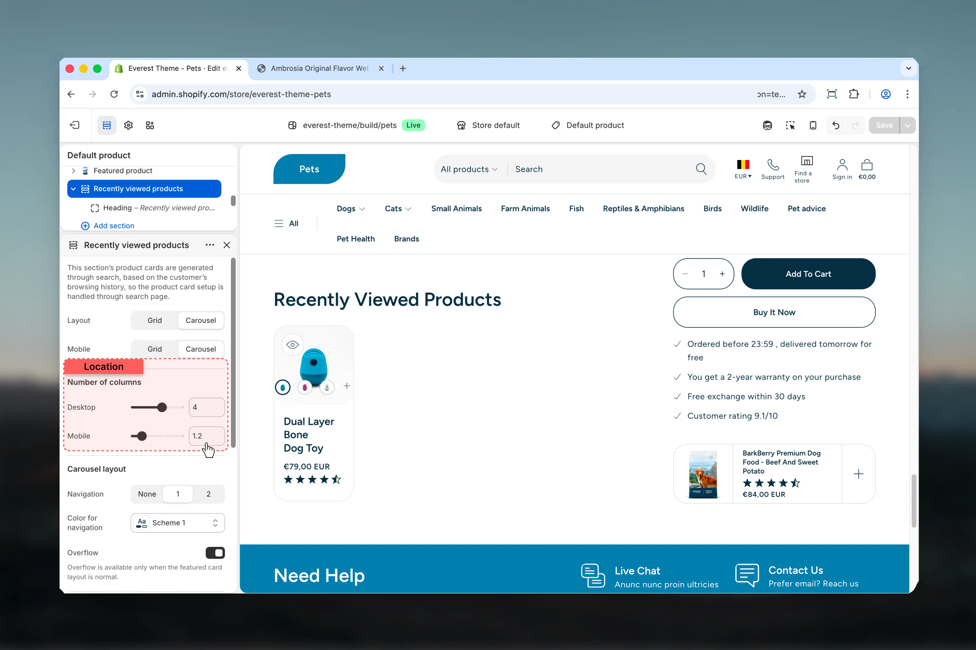 Recently Viewed Products Number of columns settings
