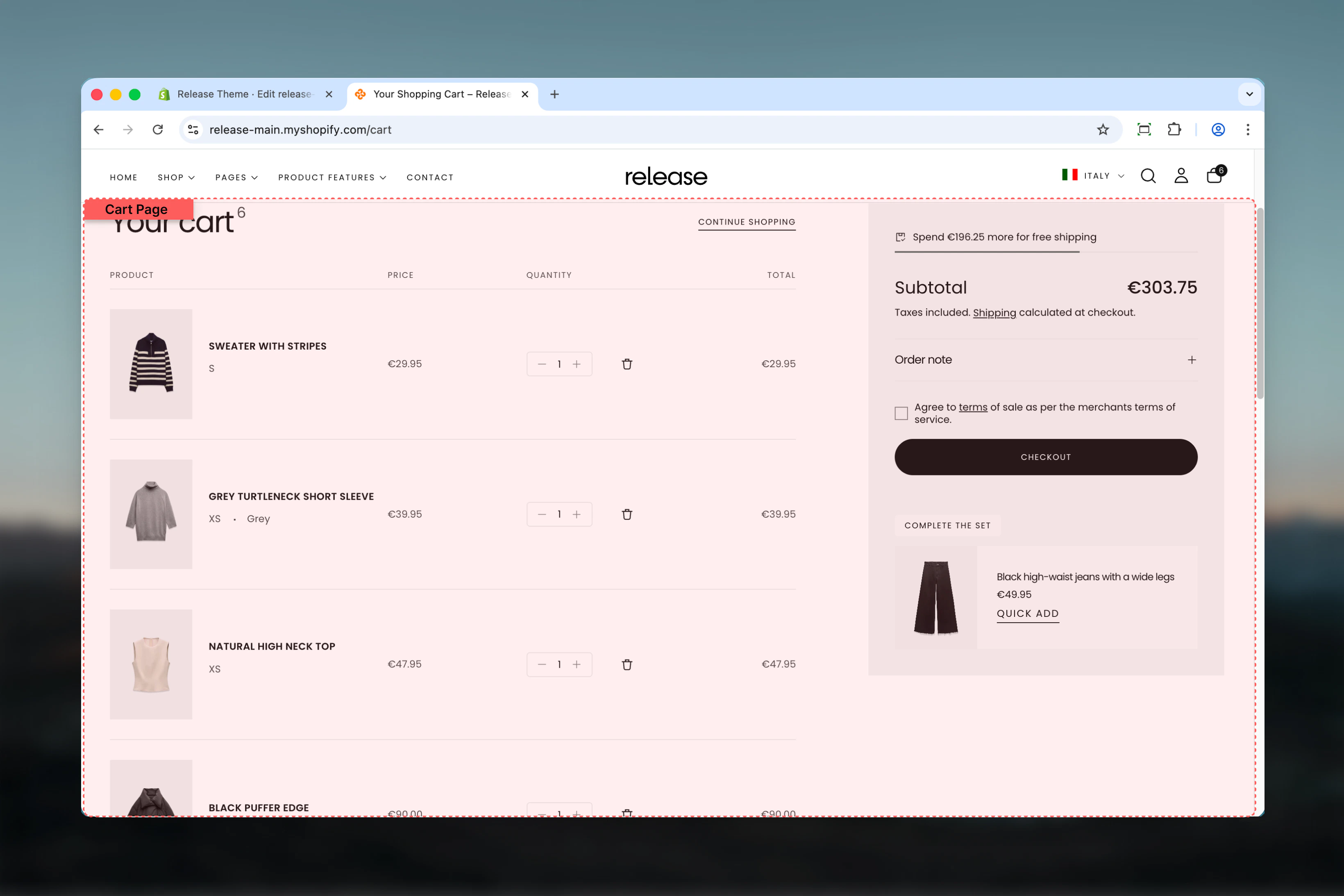 Cart page overview