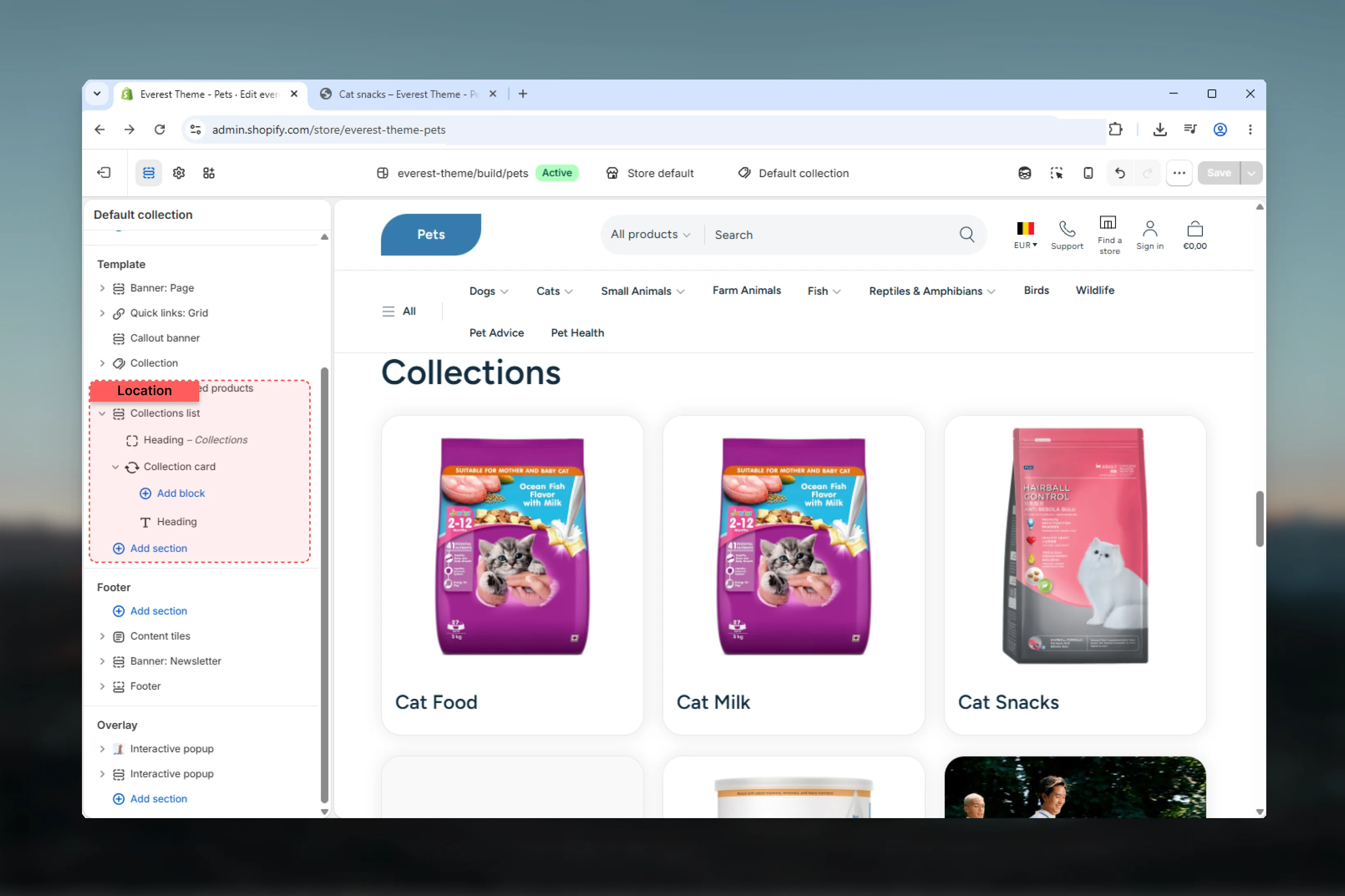 Collection List Page location in Theme Customizer