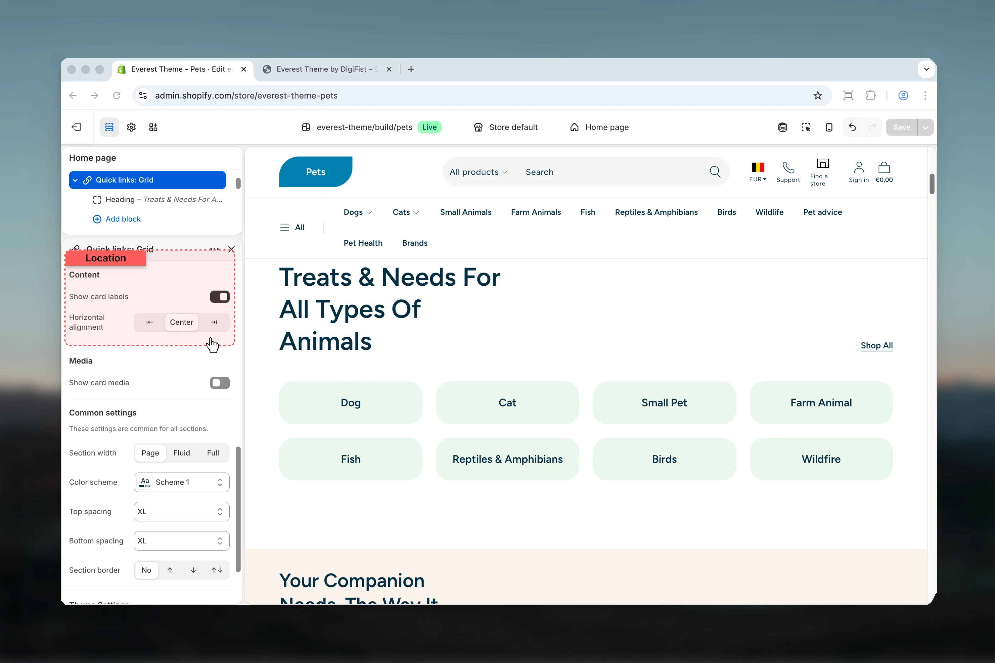 Quick Links Content settings