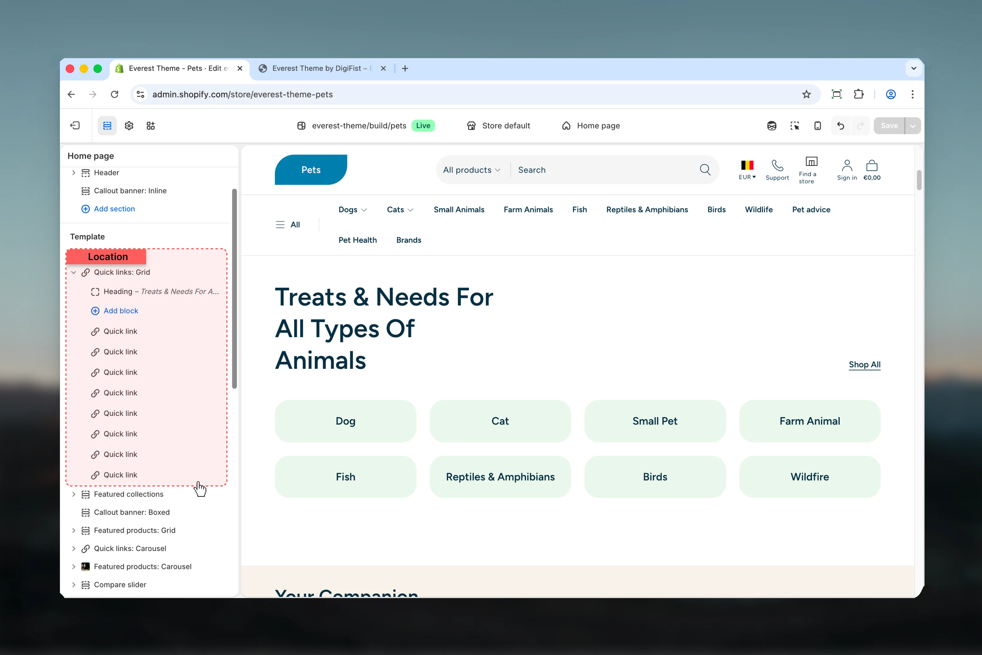 Quick Links location in Theme Customizer