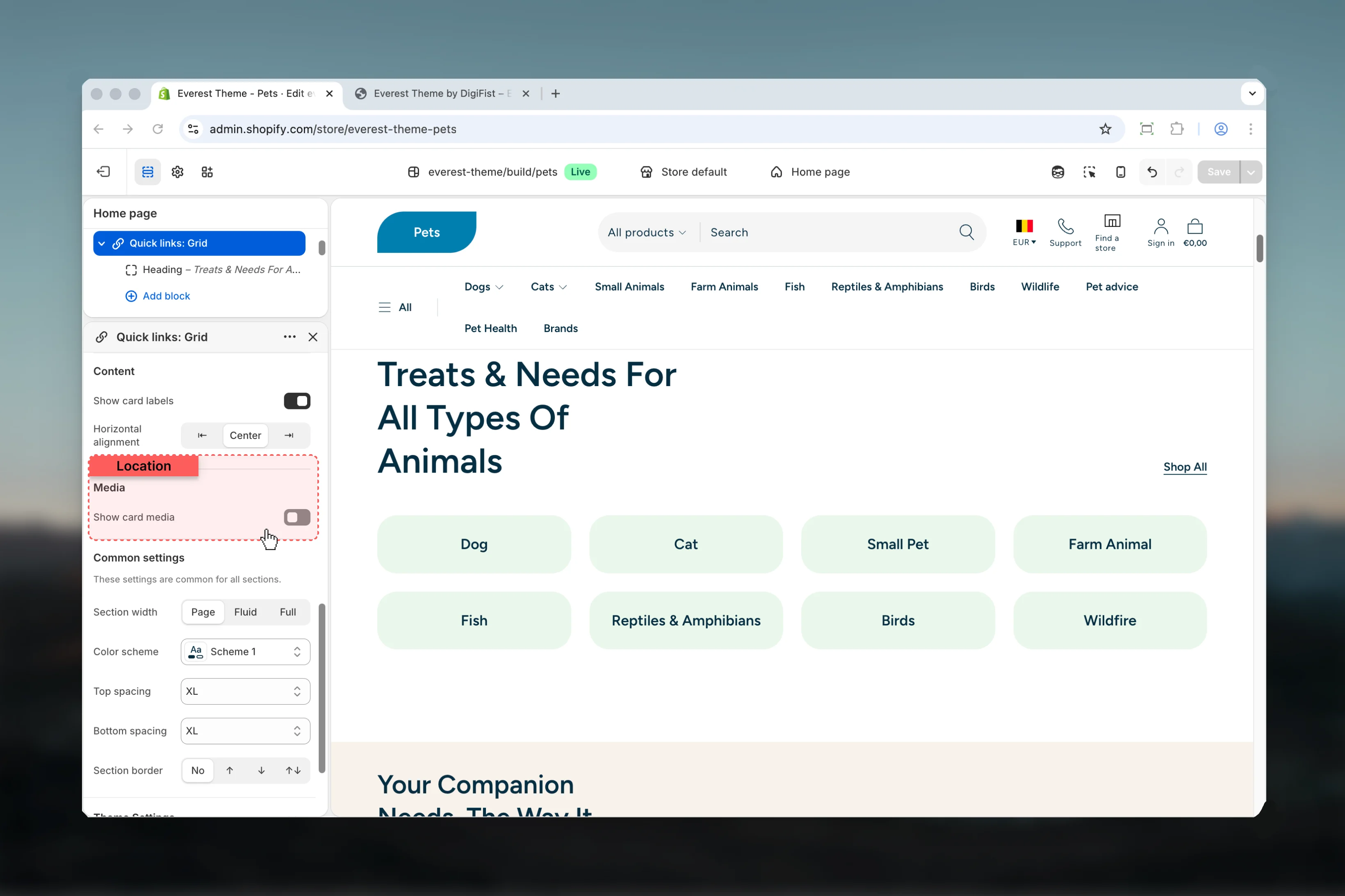 Quick Links Media settings