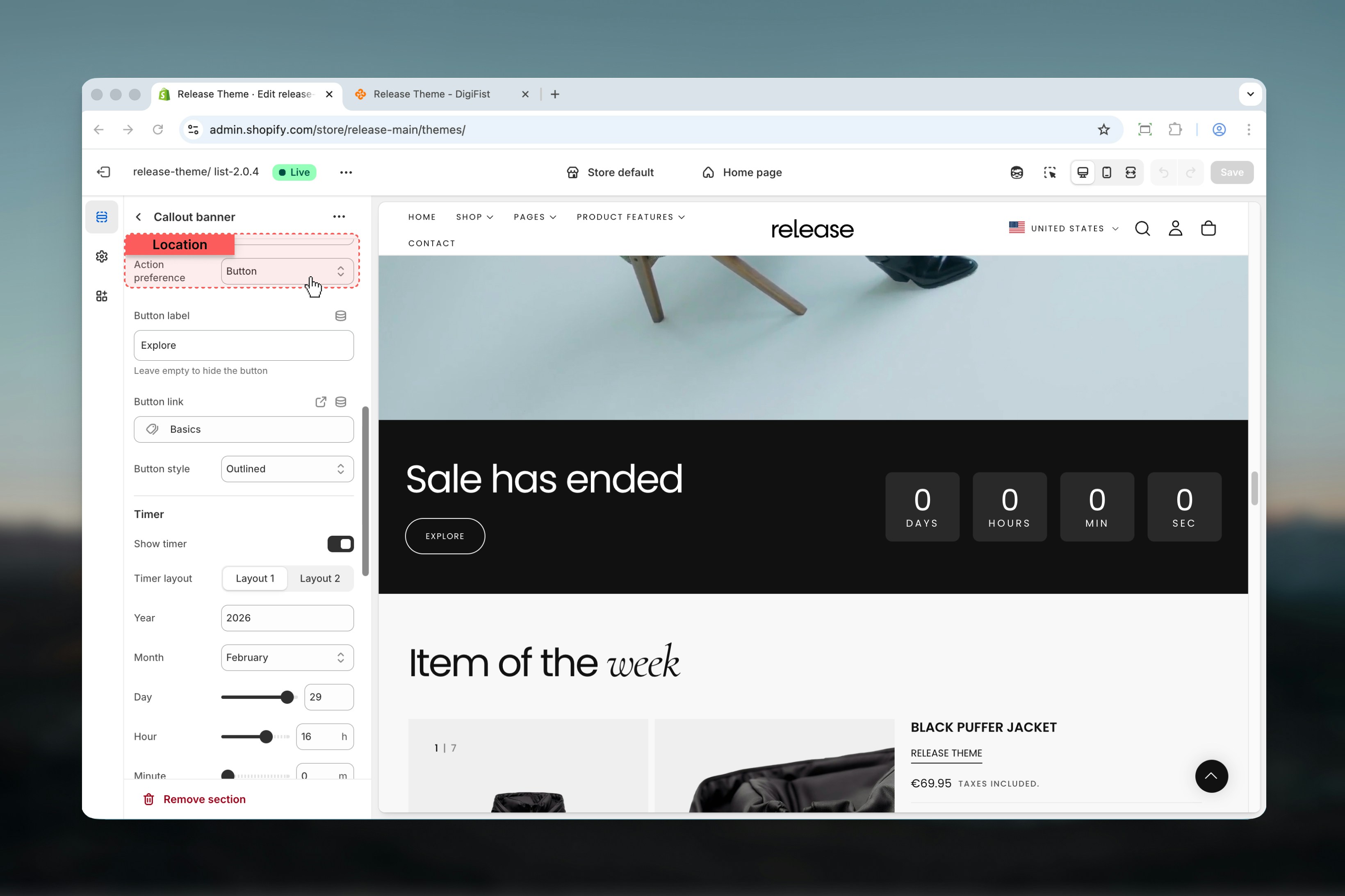 Action preference settings