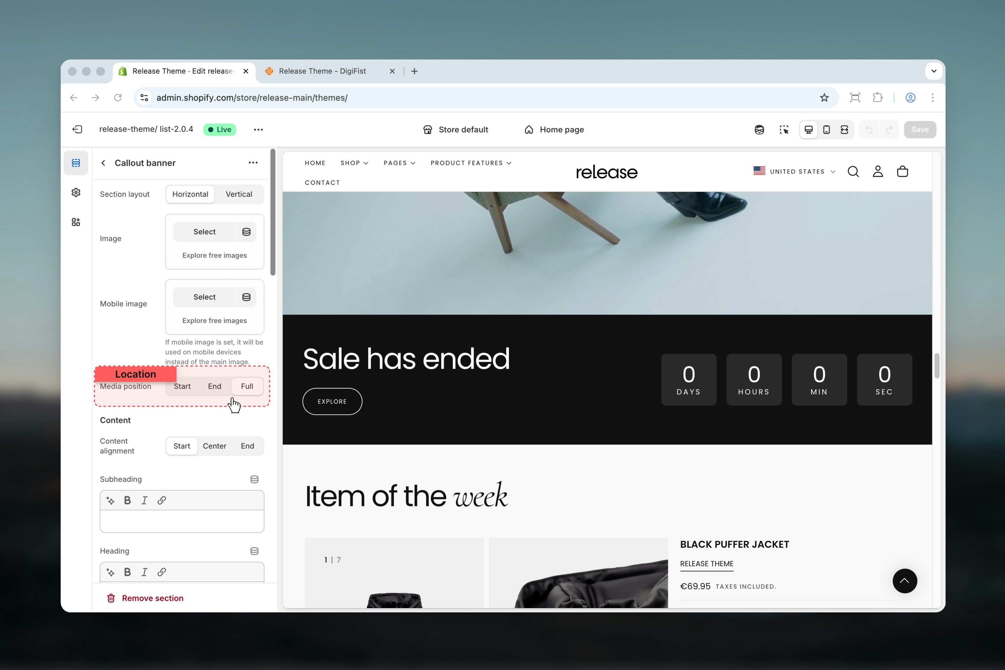Media position options