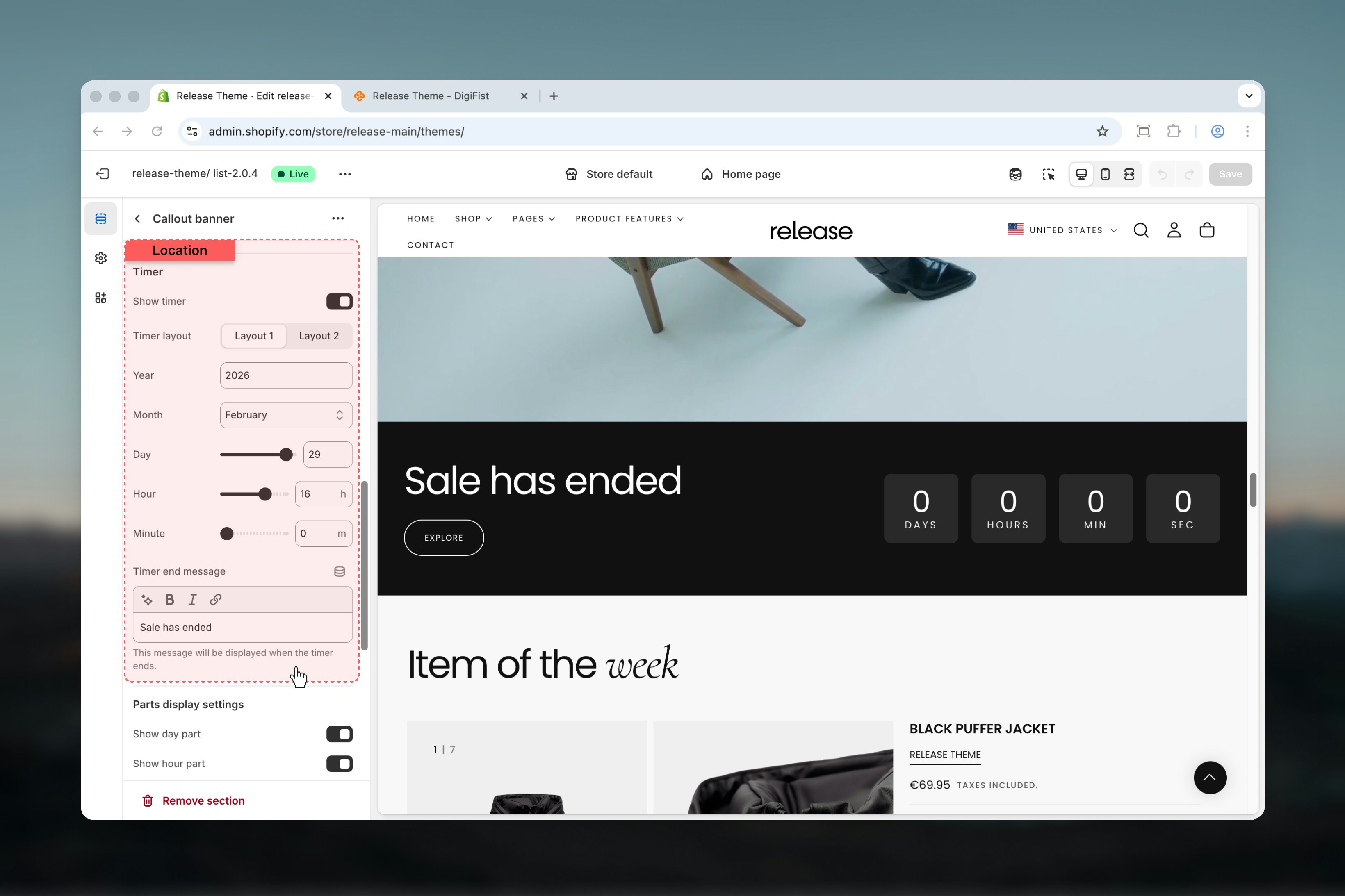 Countdown timer configuration