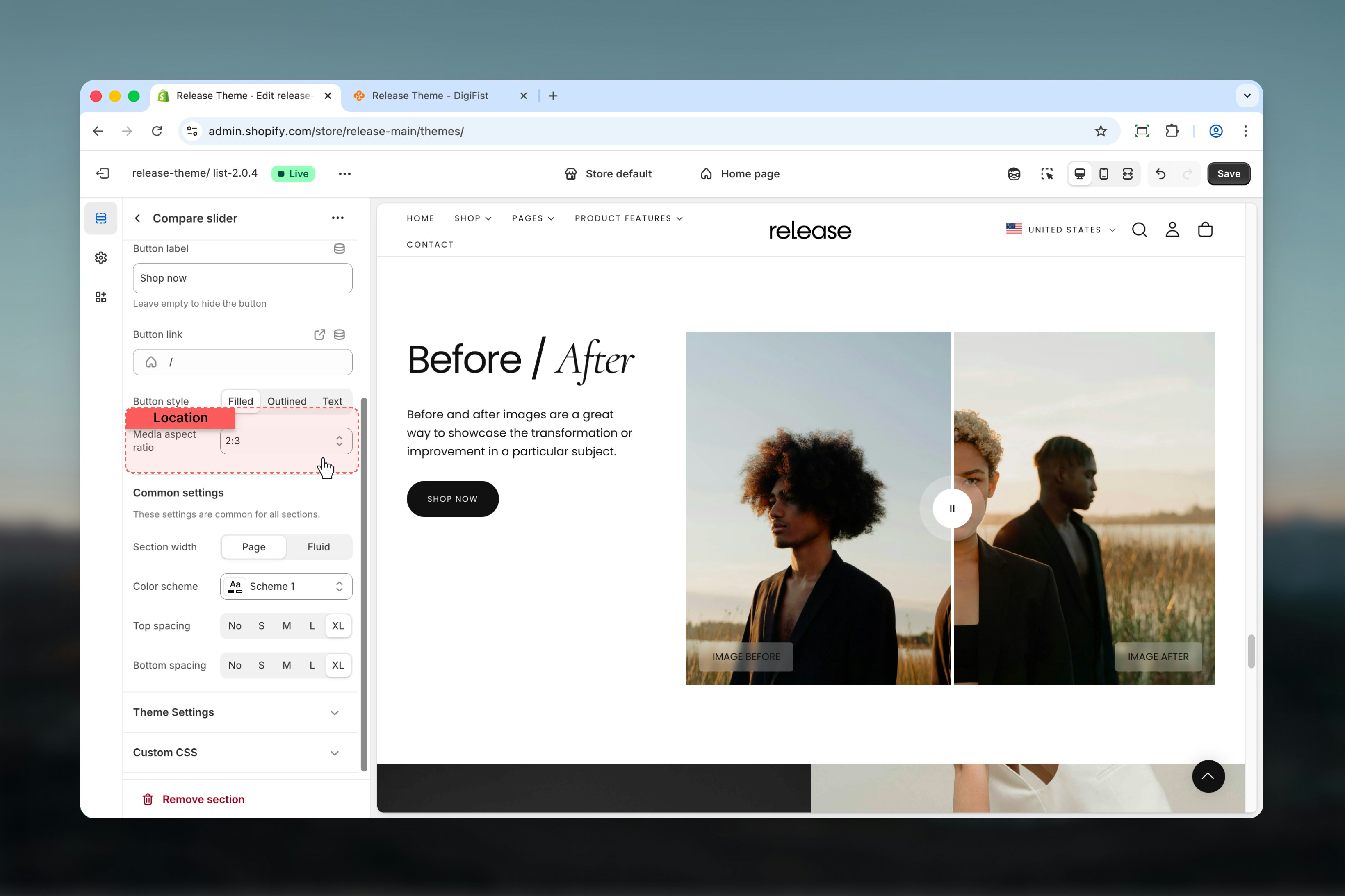 Media aspect ratio options