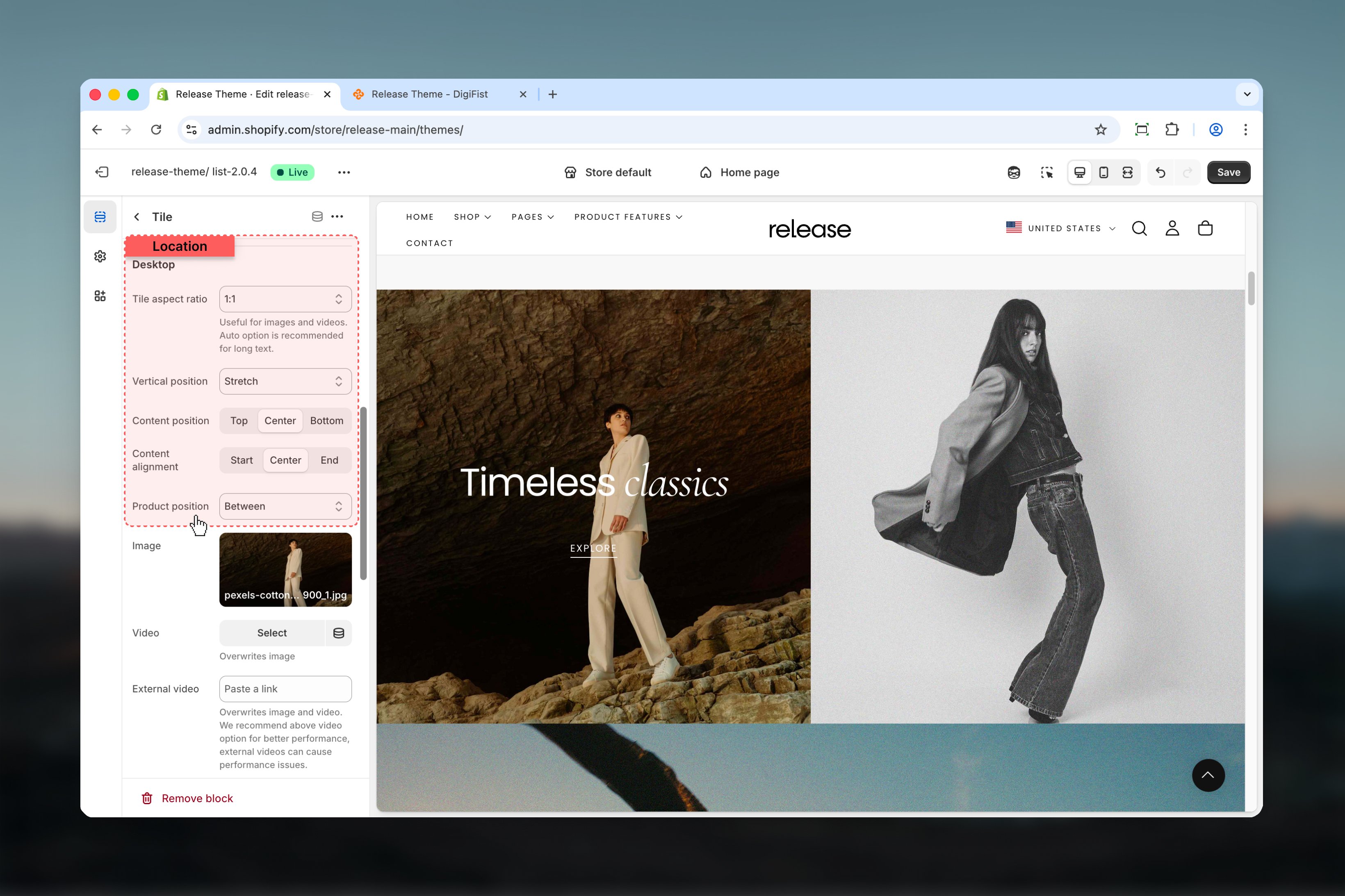 Desktop layout and positioning settings