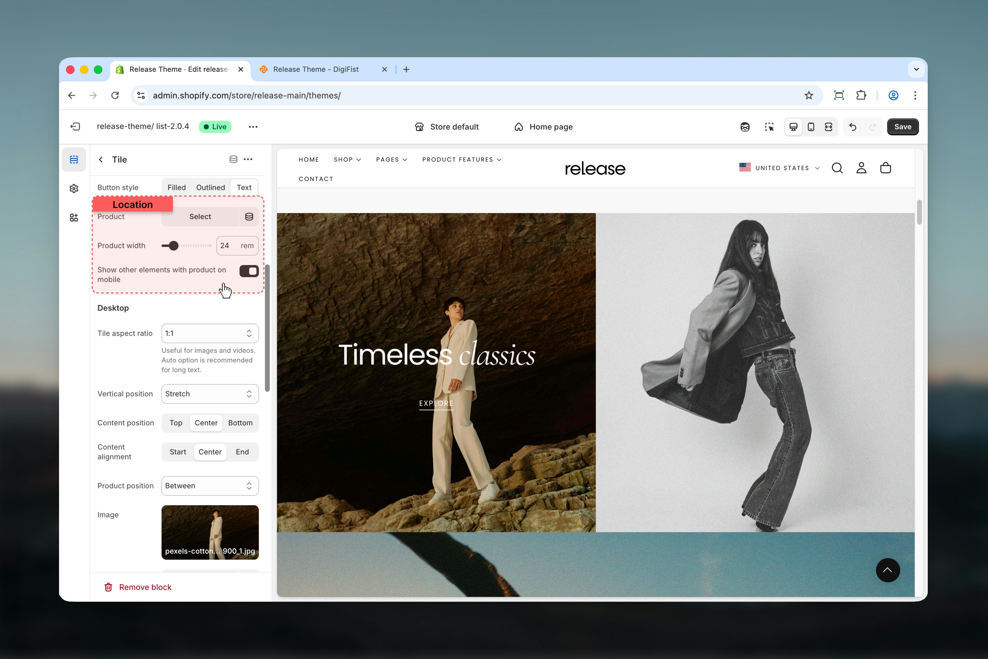 Product integration settings