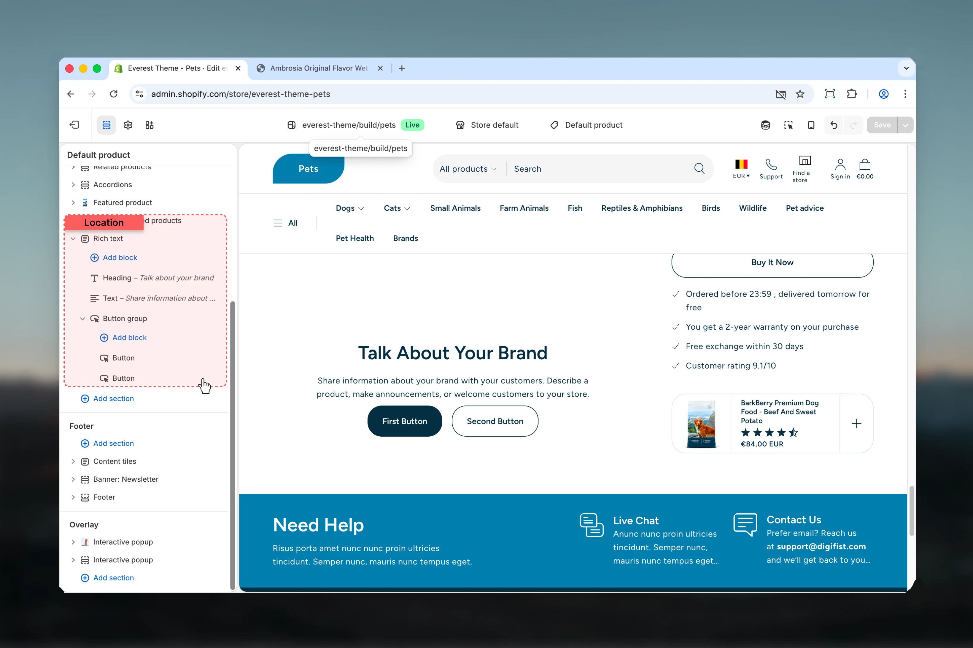 Rich Text location in Theme Customizer