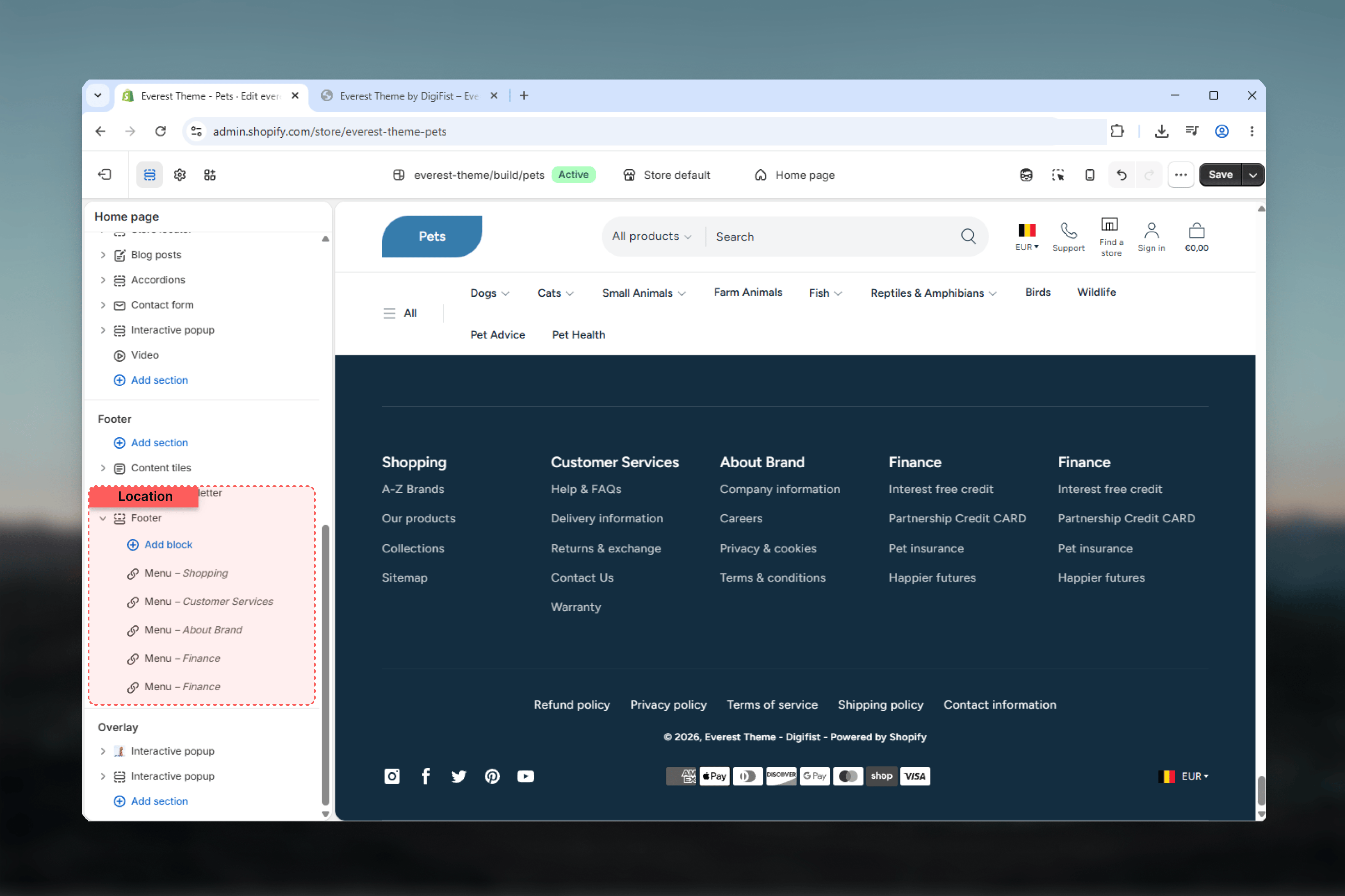 Footer location in Theme Customizer