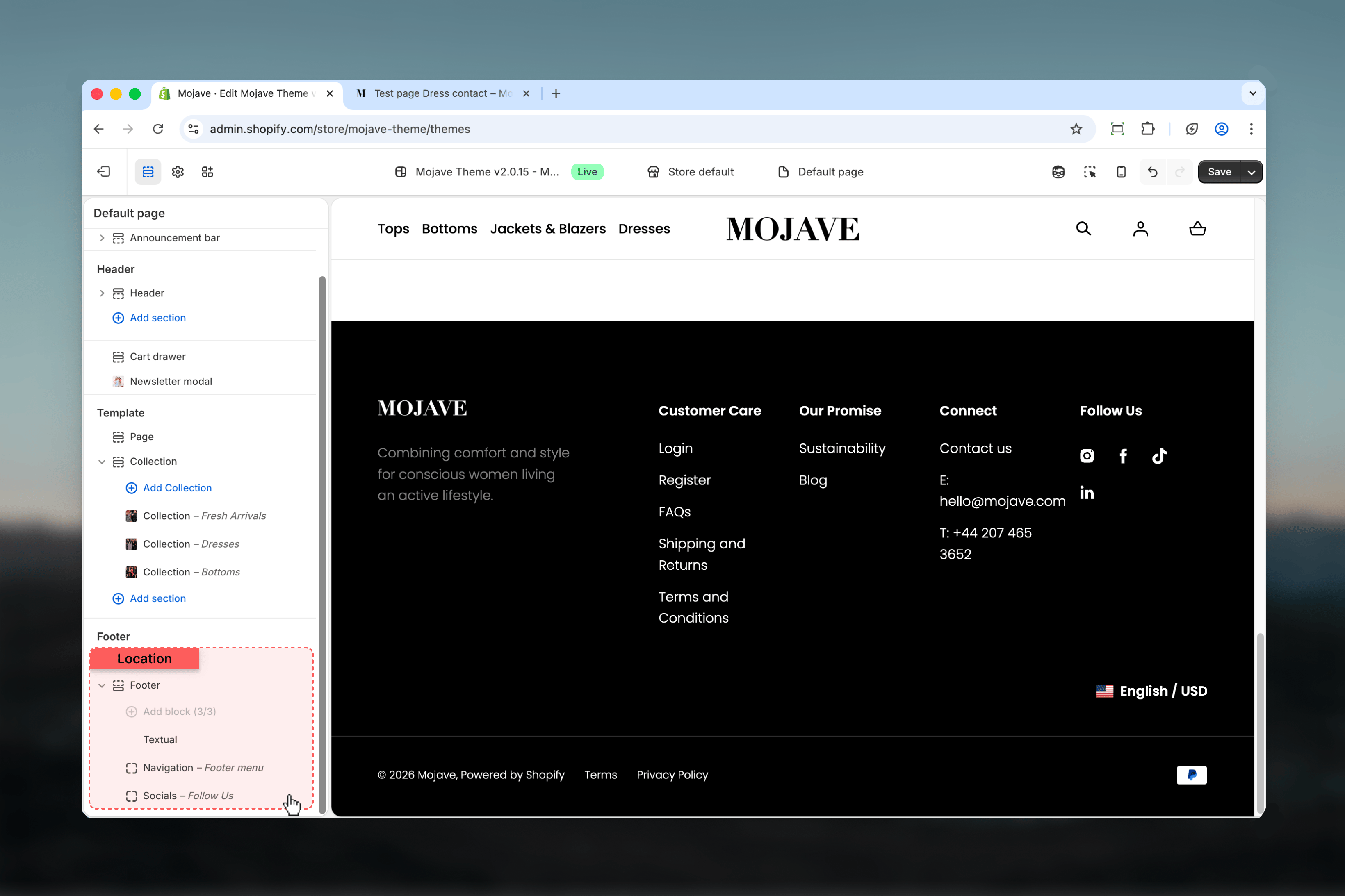 Footer location in Theme Customizer
