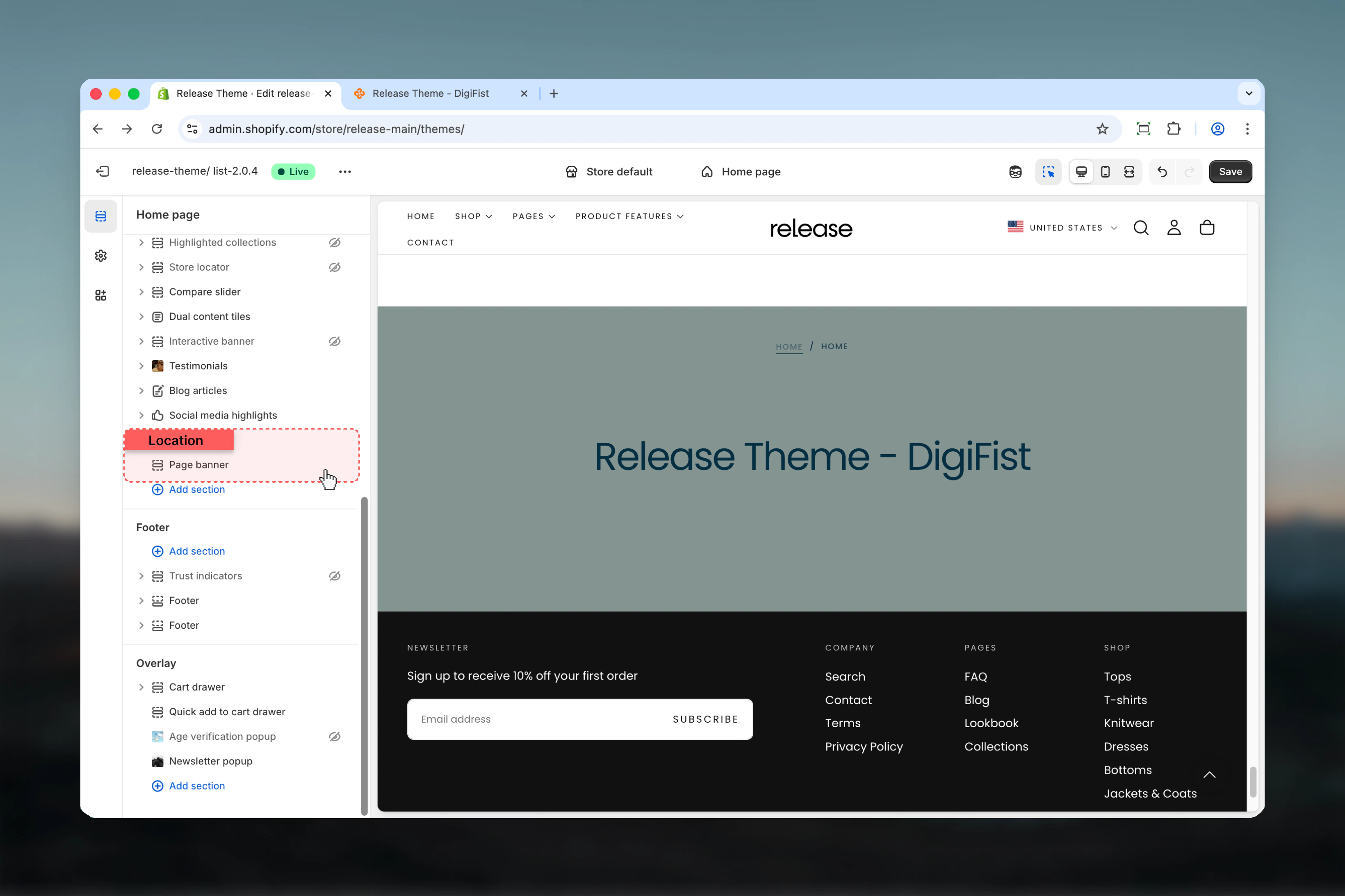 Page banner in Theme Customizer