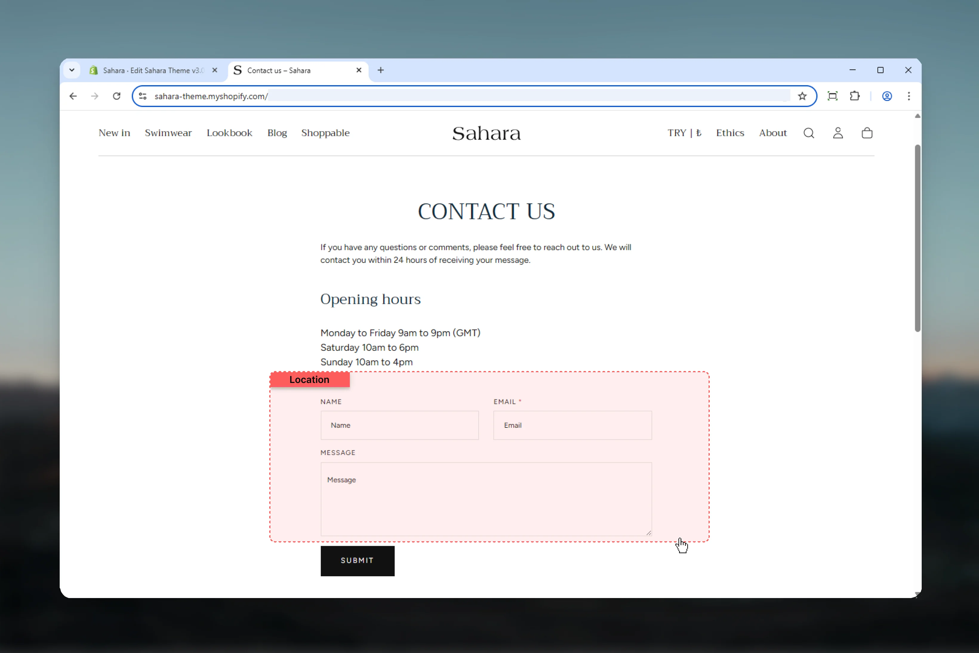 Contact form fields